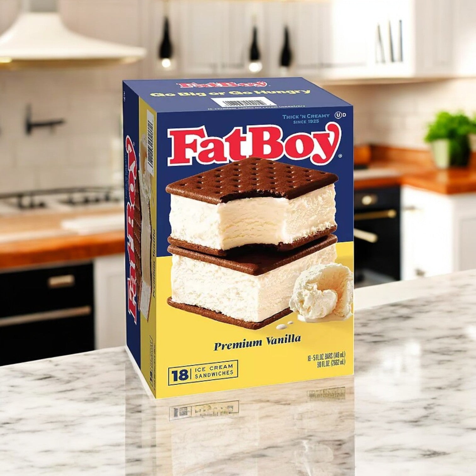 FatBoy Premium Vanilla Ice Cream Sandwiches, Frozen – 18 Count