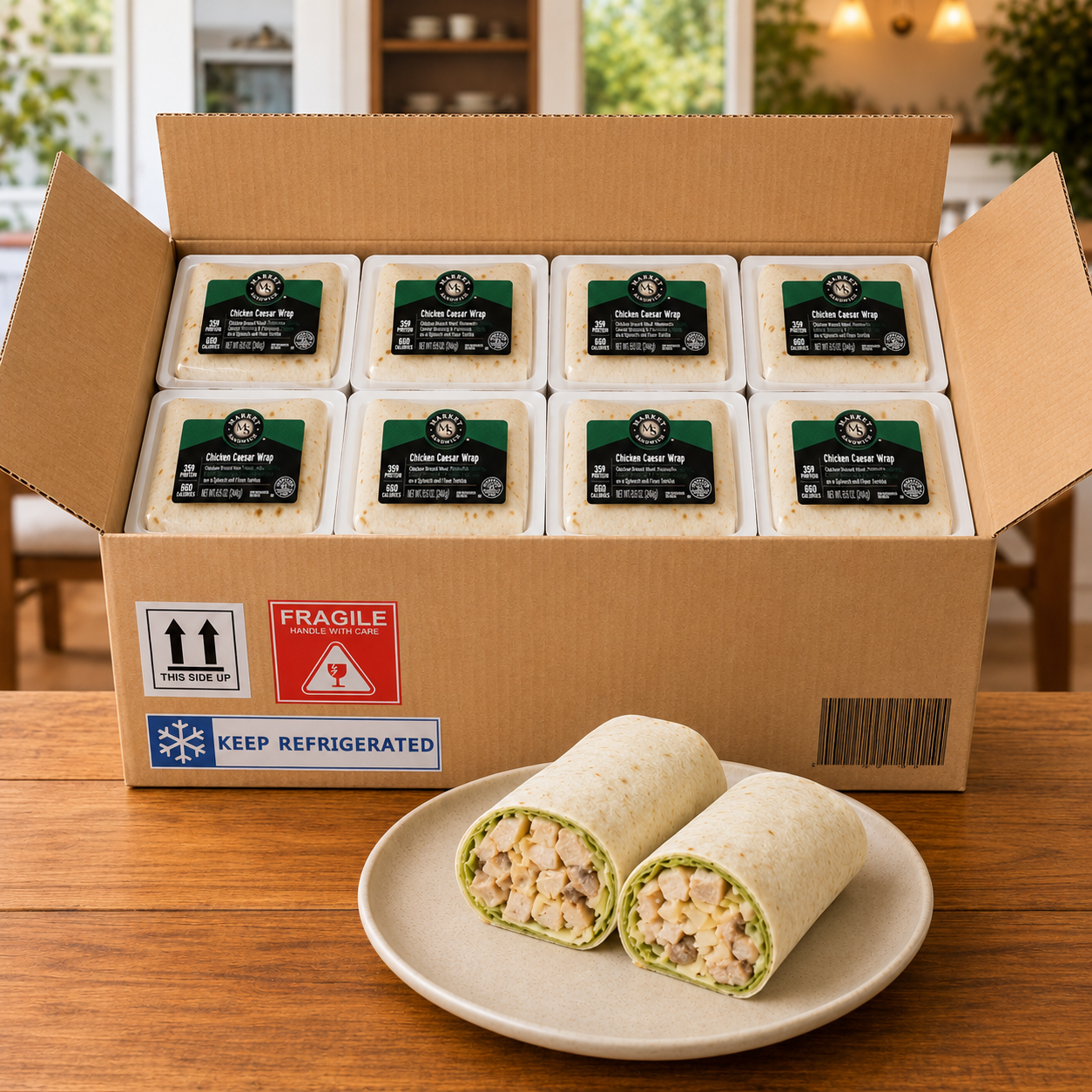 Chicken Caesar Wrap, 1 Case (8 Wraps) – Ships Frozen; Once Thawed, 30 Days Shelf Life in Cooler