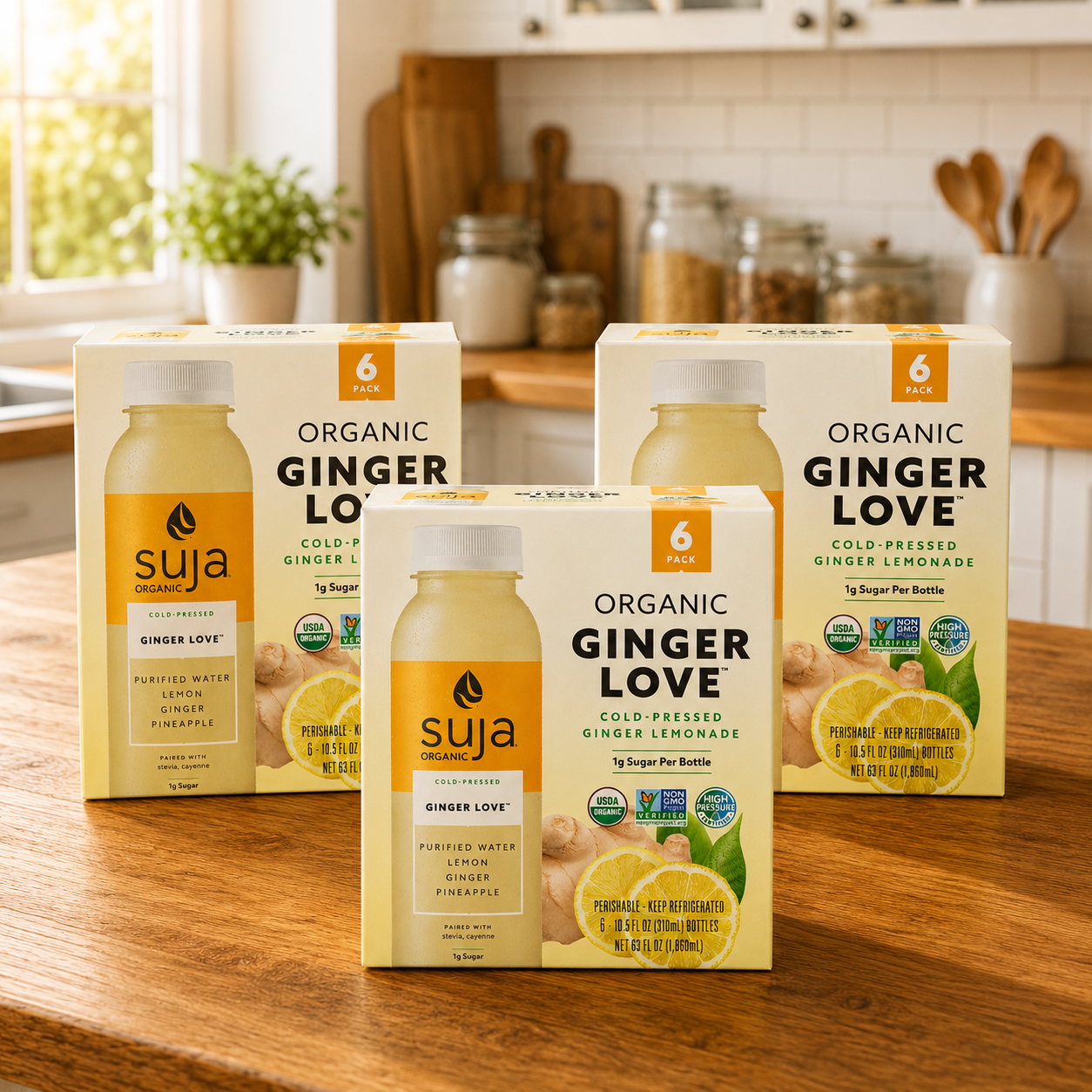 Suja Organic Ginger Love Lemonade – 10.5 fl oz per Bottle, 6 Bottles per Pack, 3 Packs per Case
