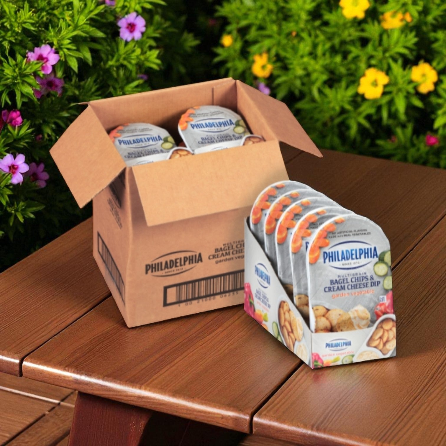 Philadelphia Multigrain Bagel Chips & Garden Vegetable Cream Cheese Dip (2.5 oz., 10 per Case)