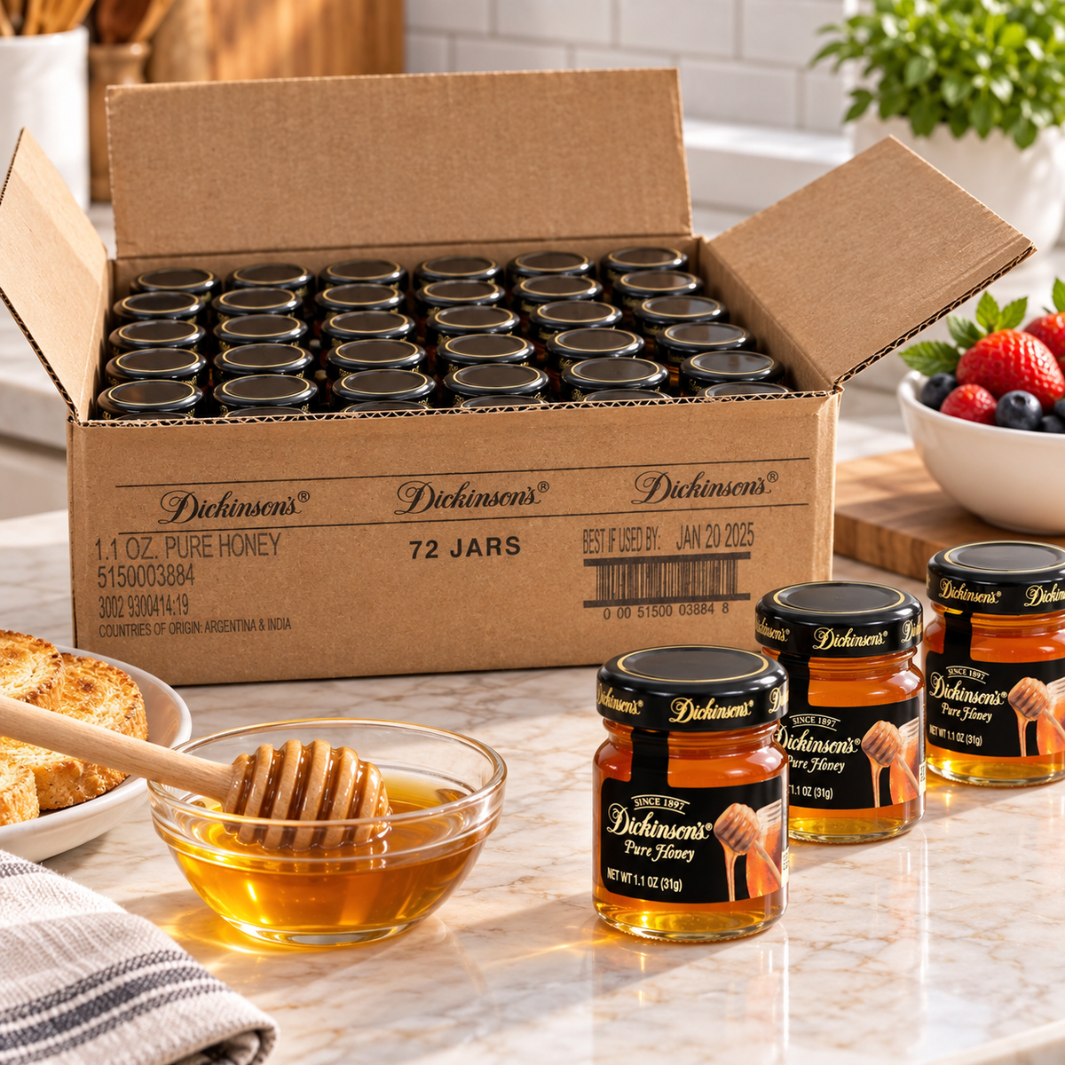 Dickinson Pure Clover Honey β 1 CASE (72 Γ 1.1 oz Jars)
