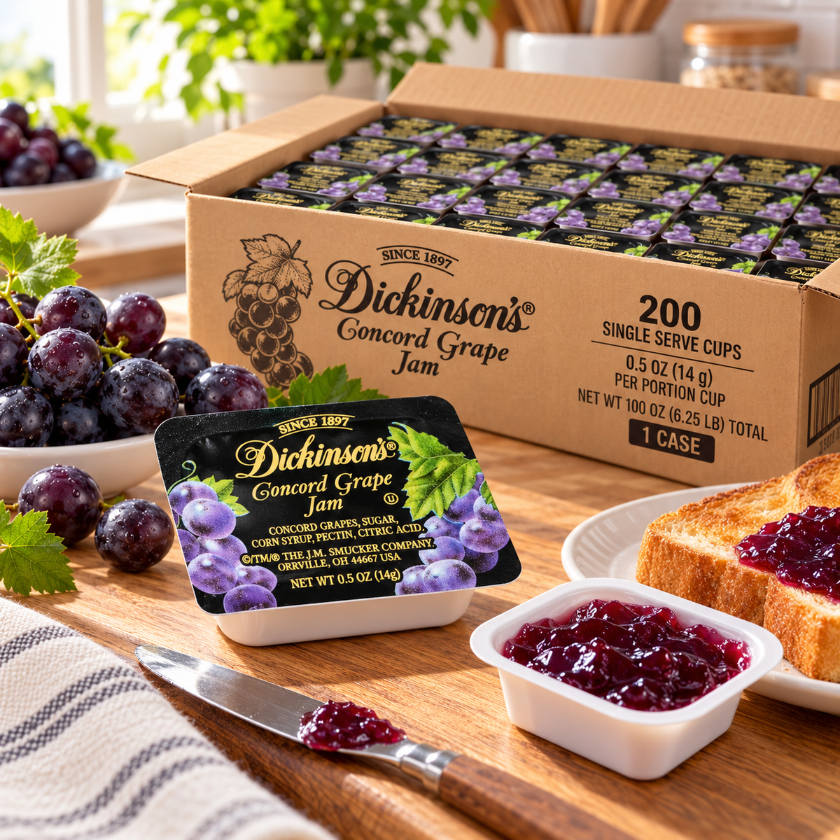 Dickinson Pure Concord Grape Jam β 1 case (200 Γ 0.5 oz Portion Cups)