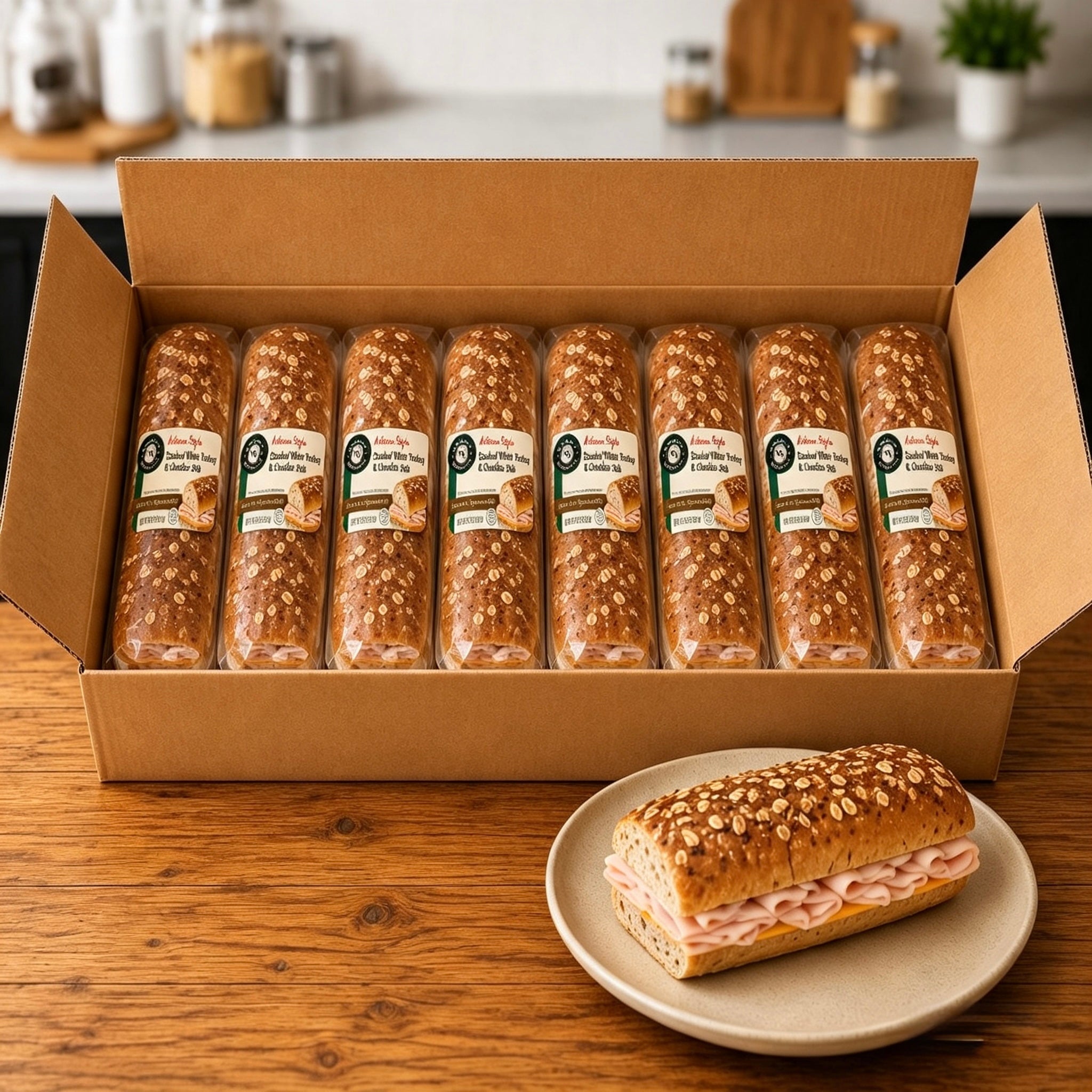 Smoked Turkey & Cheddar Sub Sandwich on Rustic Oat Roll, 1 Case (8 Count)