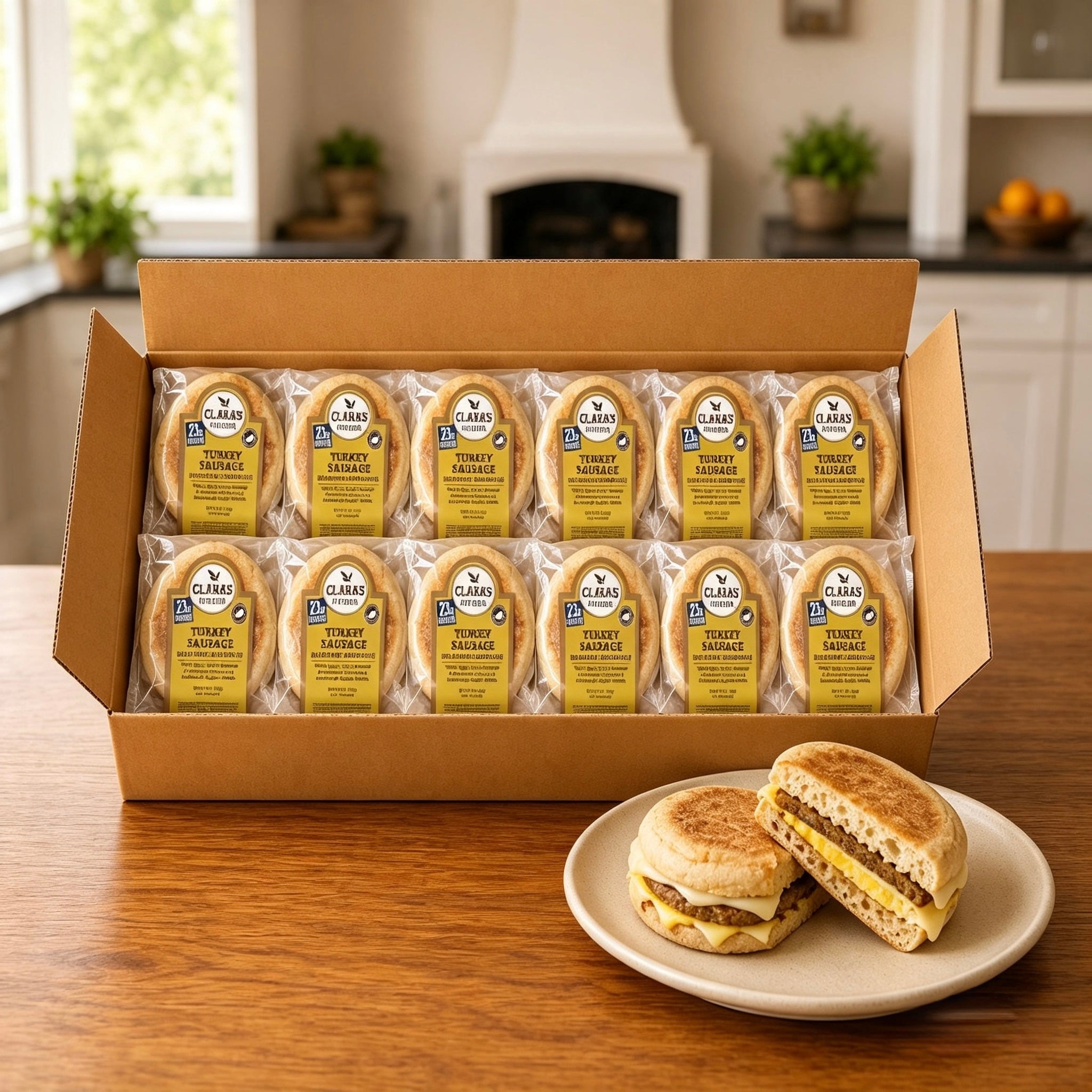 Clara's Kitchen Individually Packaged Turkey Sausage Breakfast Sandwich, 5 oz.- 12 A Case