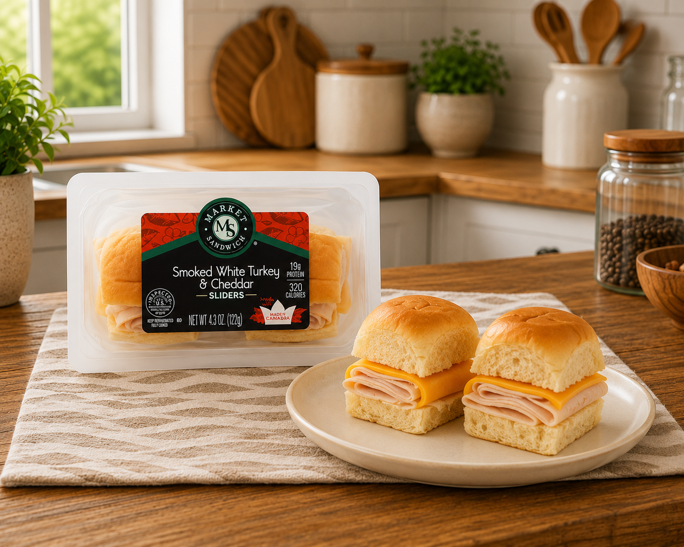 Smoked White Turkey & Cheddar Sliders – 4.3 oz Each, 8 Sliders per Case