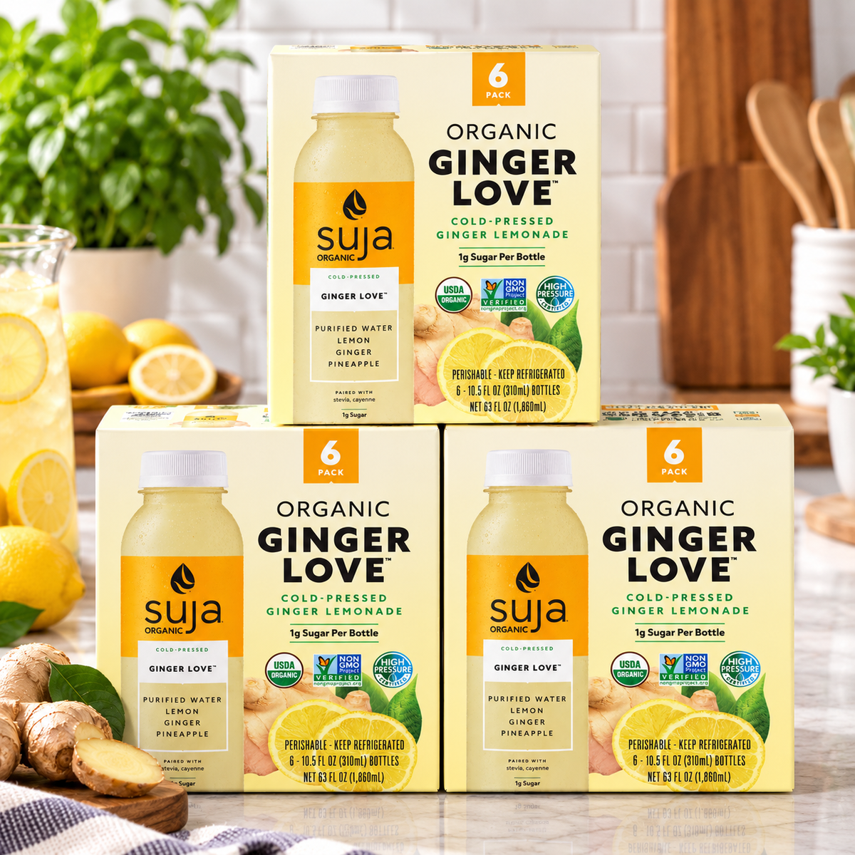 Suja Organic Ginger Love Lemonade – 3 COUNT (18 Bottles × 10.5 fl oz)
