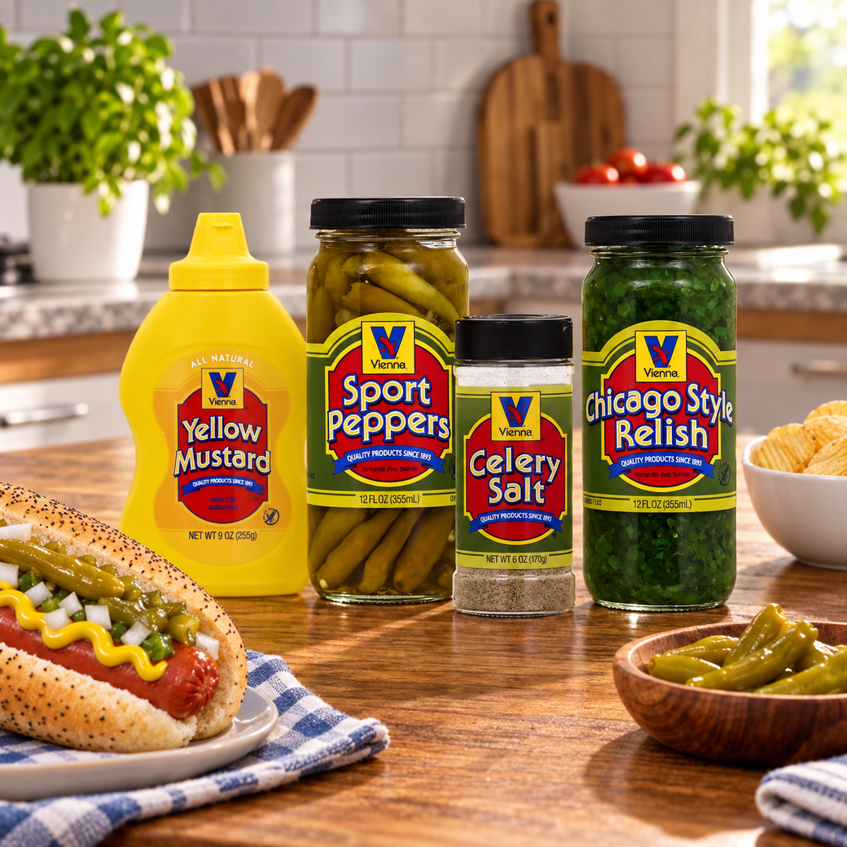 Combo: Ditka Hot Beef Polish Sausage + Vienna Beef Condiment Kit