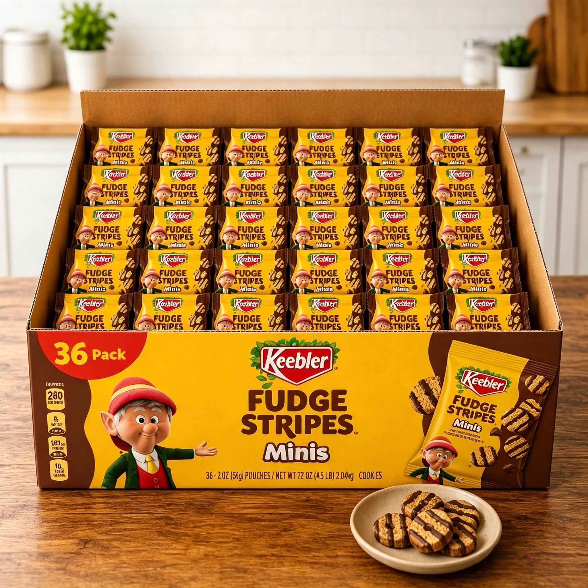 Keebler Fudge Stripes Minis Shortbread Cookies, 2 oz, 36 Count- 1 Case