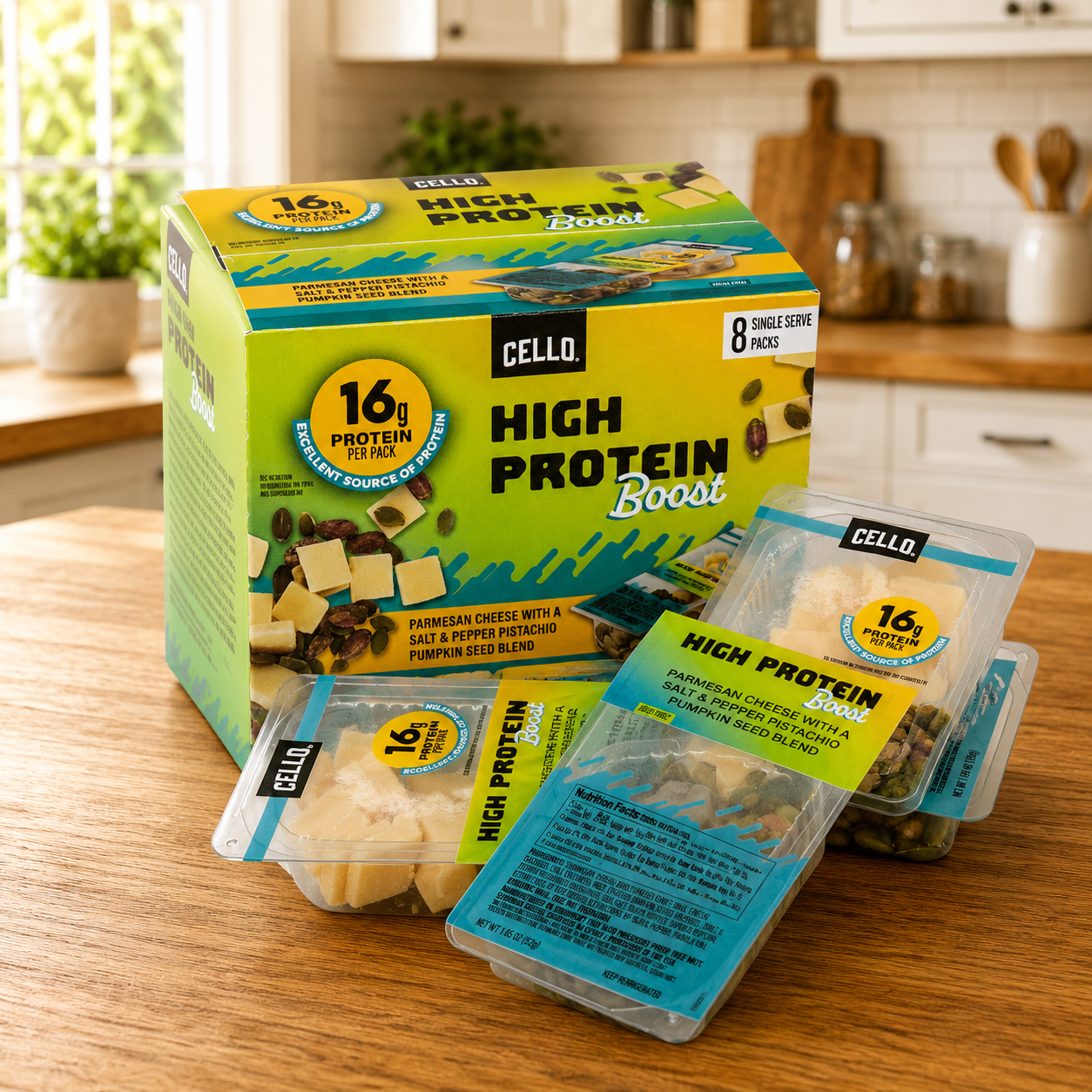 Cello High Protein Boost Single Serve Snack Packs – 1.85 oz per Pack, 8 Packs per Box
