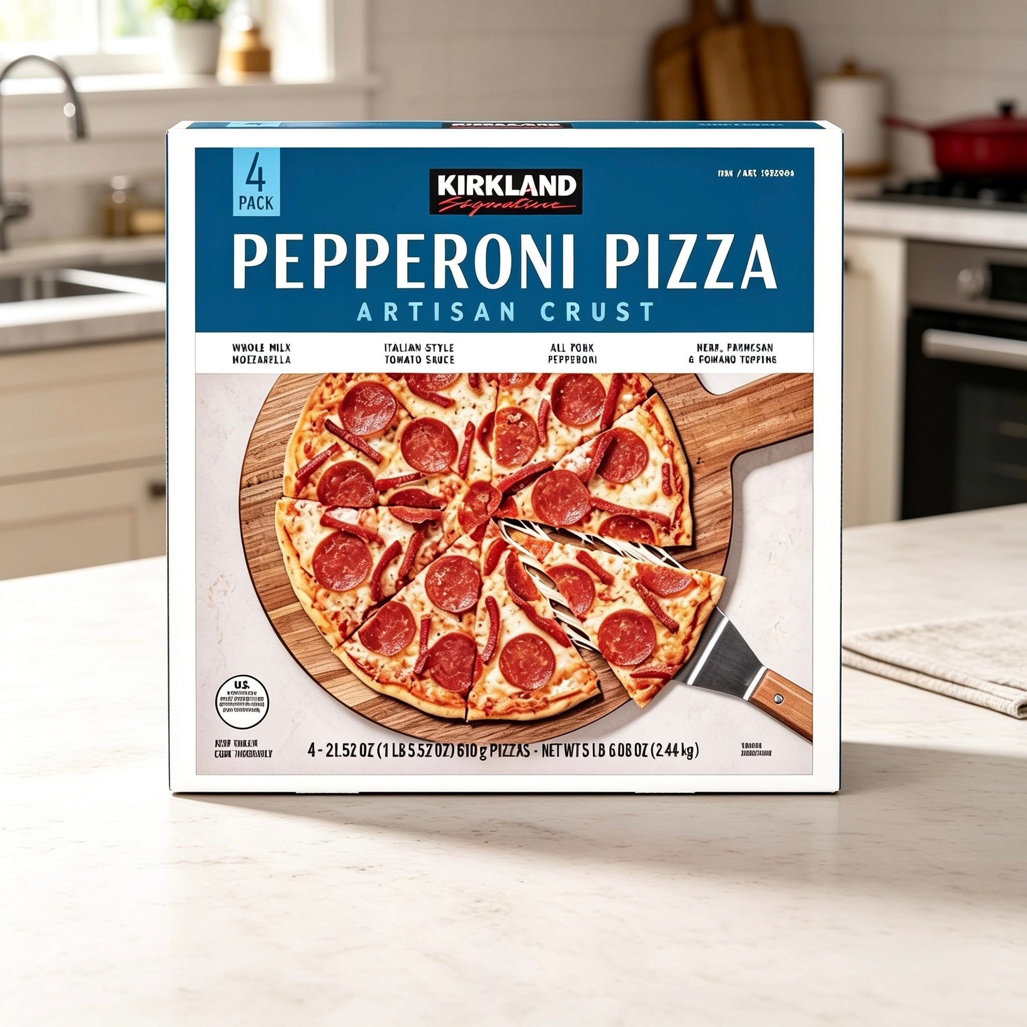 Kirkland Signature Artisan Crust Pepperoni Pizza – 21.52 oz Each, 4-Count Pack