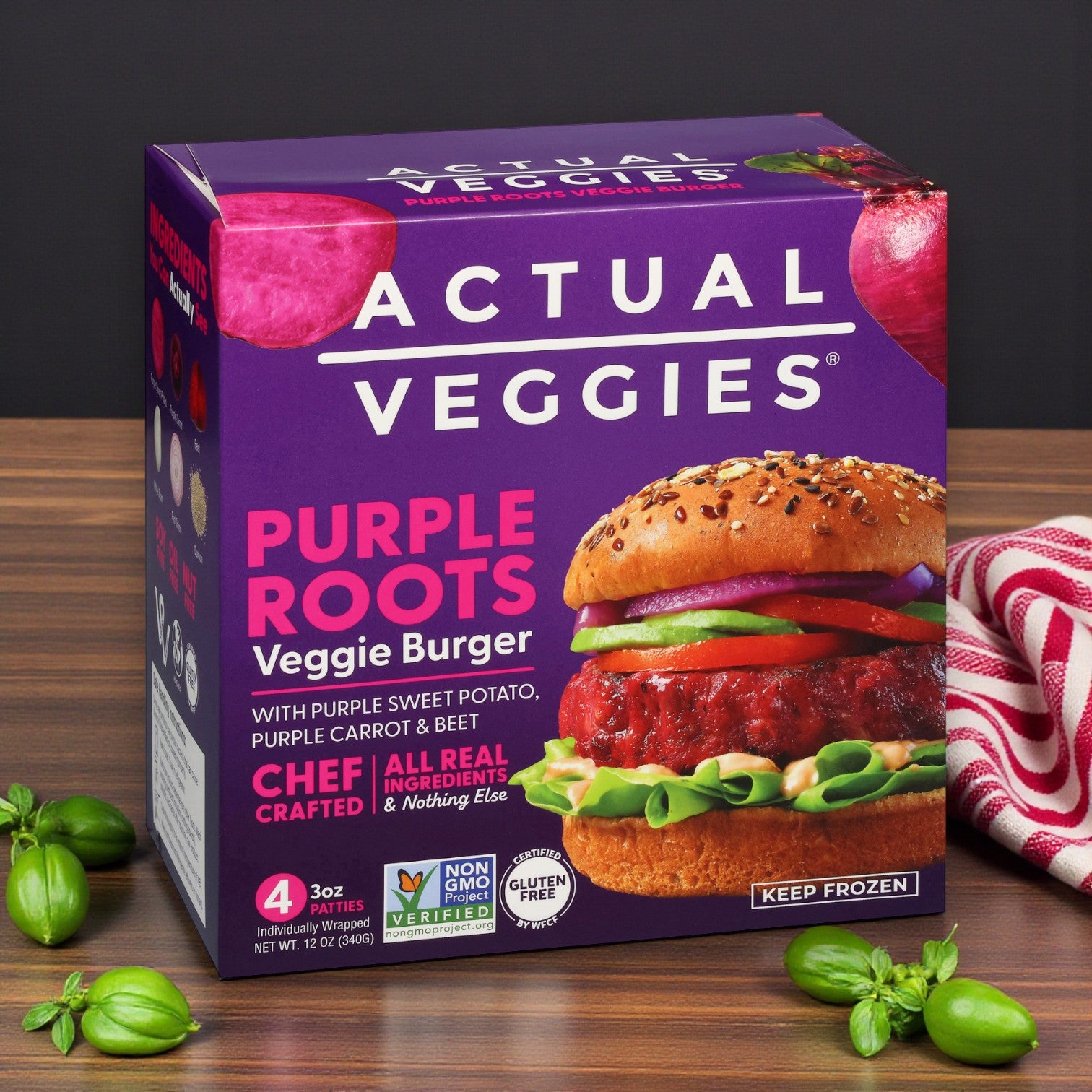 Actual Veggies Purple Sweet Potato Super Fries (14 oz) + Purple Roots Veggie Burgers (4 ct, 3 oz Each)