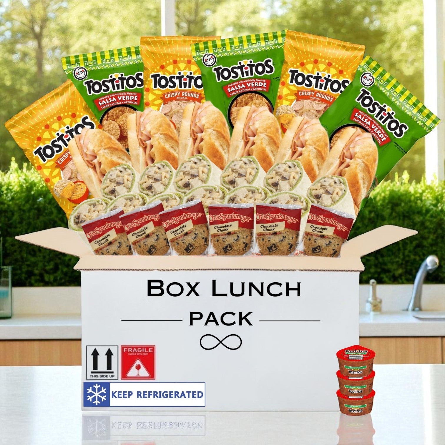 Box Lunch Pack- 12 Sandwiches, 6 Tostitos Chips, 6 Salsa To Go and 12 Cookies!