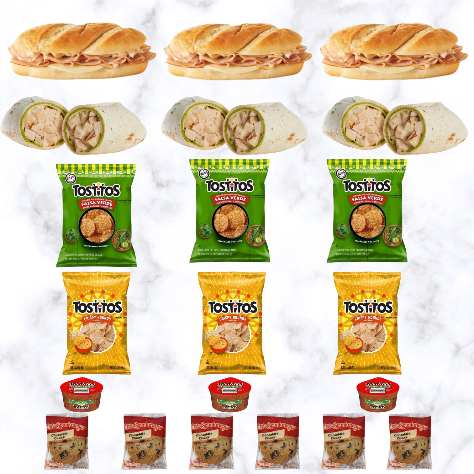 Box Lunch Pack- 12 Sandwiches, 6 Tostitos Chips, 6 Salsa To Go and 12 Cookies!