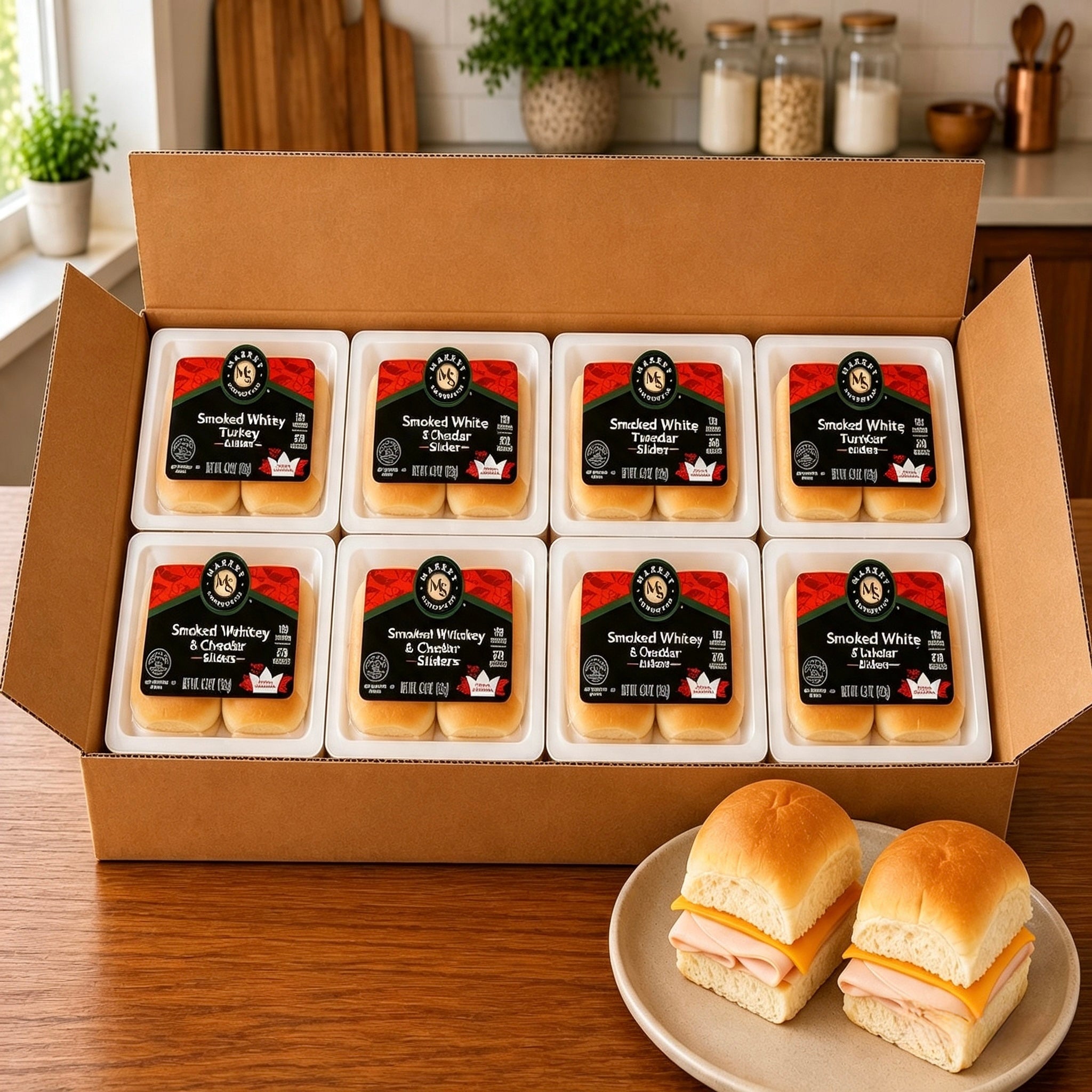 Smoked White Turkey & Cheddar Sliders – 4.3 oz Each, 8 Sliders per Case