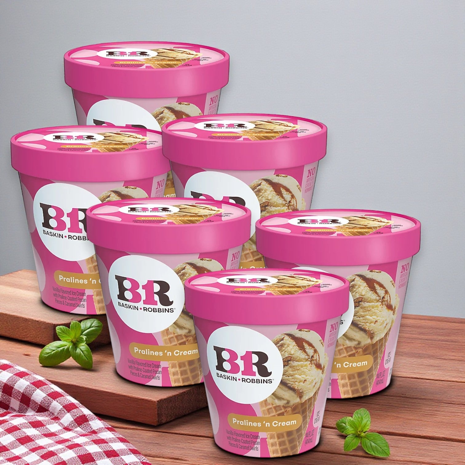 Baskin Robbins Ice Cream Pralines 'N Cream - 6 Containers- 14 oz each
