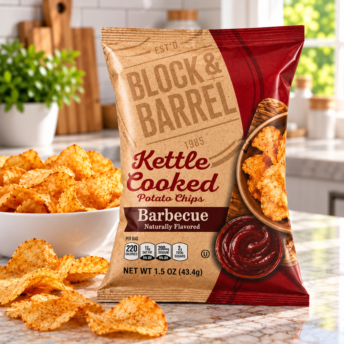 Block & Barrel Barbecue Kettle Style Potato Chips – 48 × 1.5 oz Bags ( 1 case )
