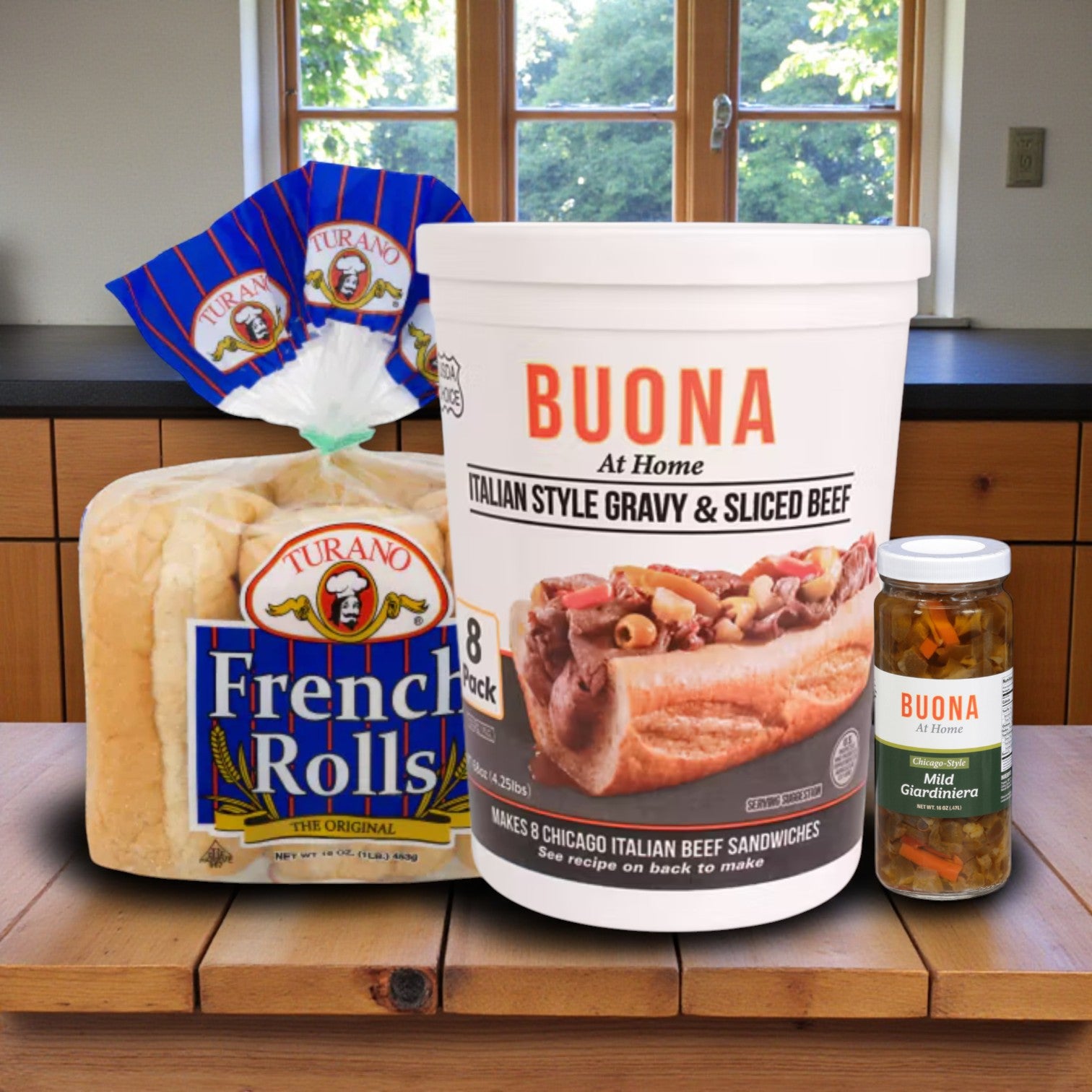 Buona Italian Beef Party Kit – 24 Sandwich Servings with Turano® Rolls & Marconi Giardiniera