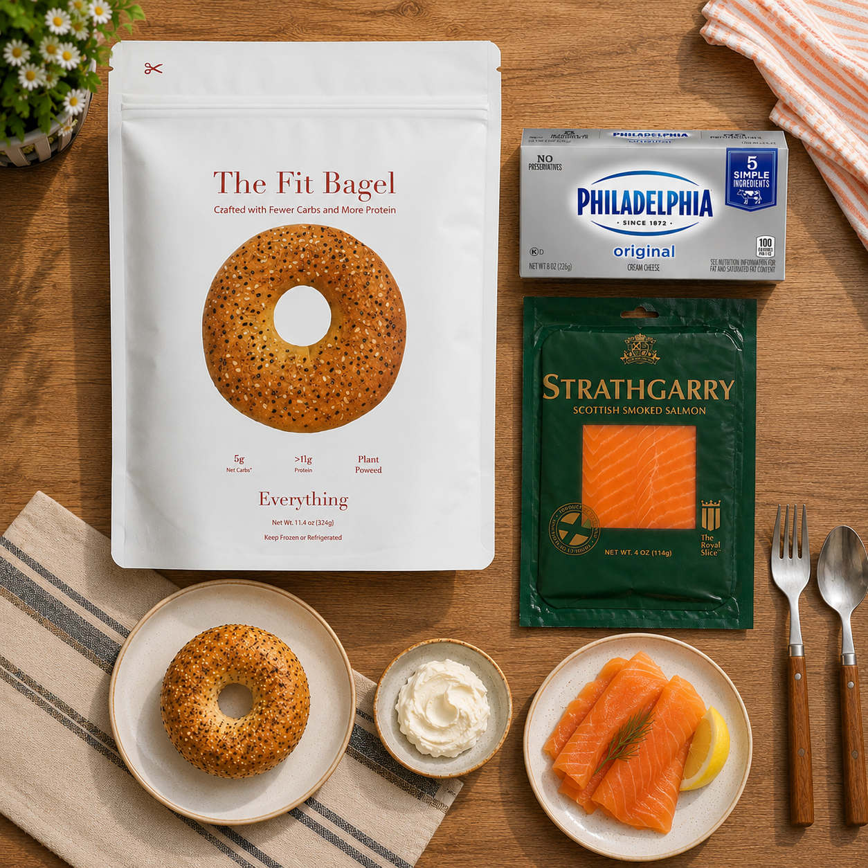 Smoked Salmon Everything Bagel Combo – Strathgarry Scottish Smoked Salmon, Philadelphia Cream Cheese & Fit Bagel, 3 Count Bundle