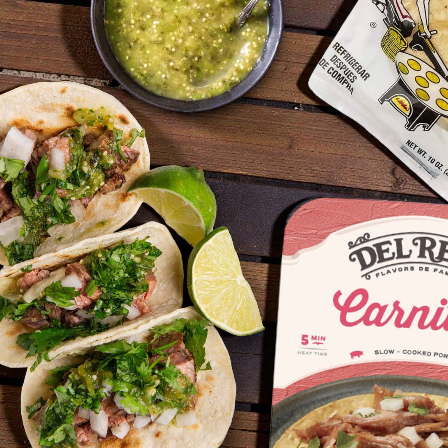 Del Real Foods Carnitas Bundle Meal! Milagro Corn Tortillas, Del Real Foods Carnitas & Frontera Tomatillo Salsa