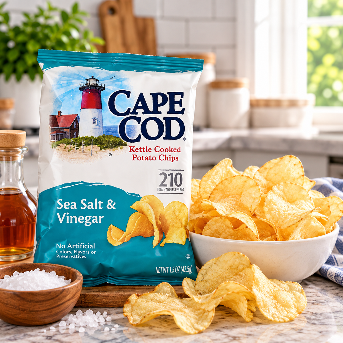 Cape Cod Sea Salt & Vinegar Kettle Cooked Potato Chips – 56 × 1.5 oz Bags 1 case