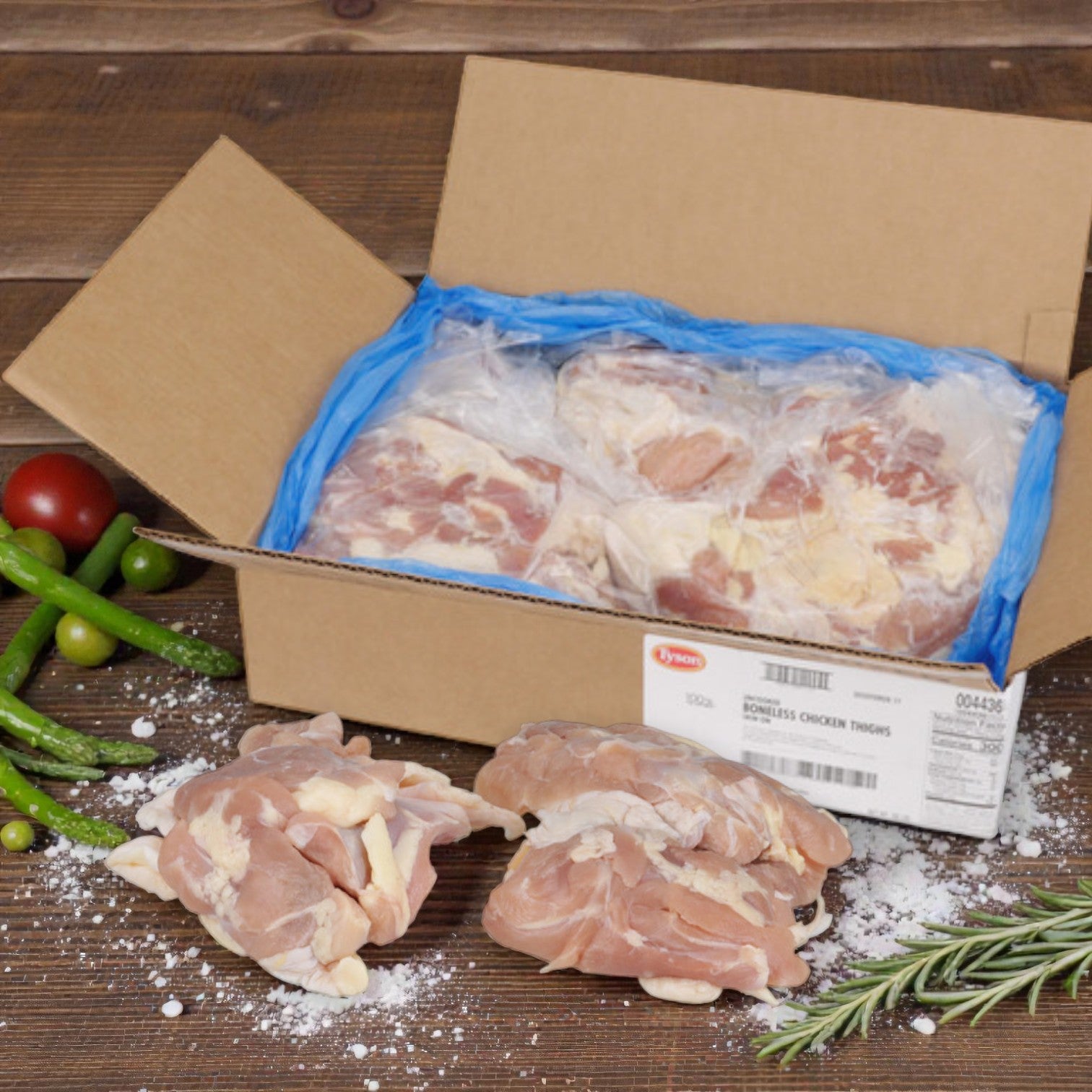 Tyson Foods Boneless Skin-On Chicken Thighs – Raw, 3–9 oz Portions (4 × 5 lb Bags)