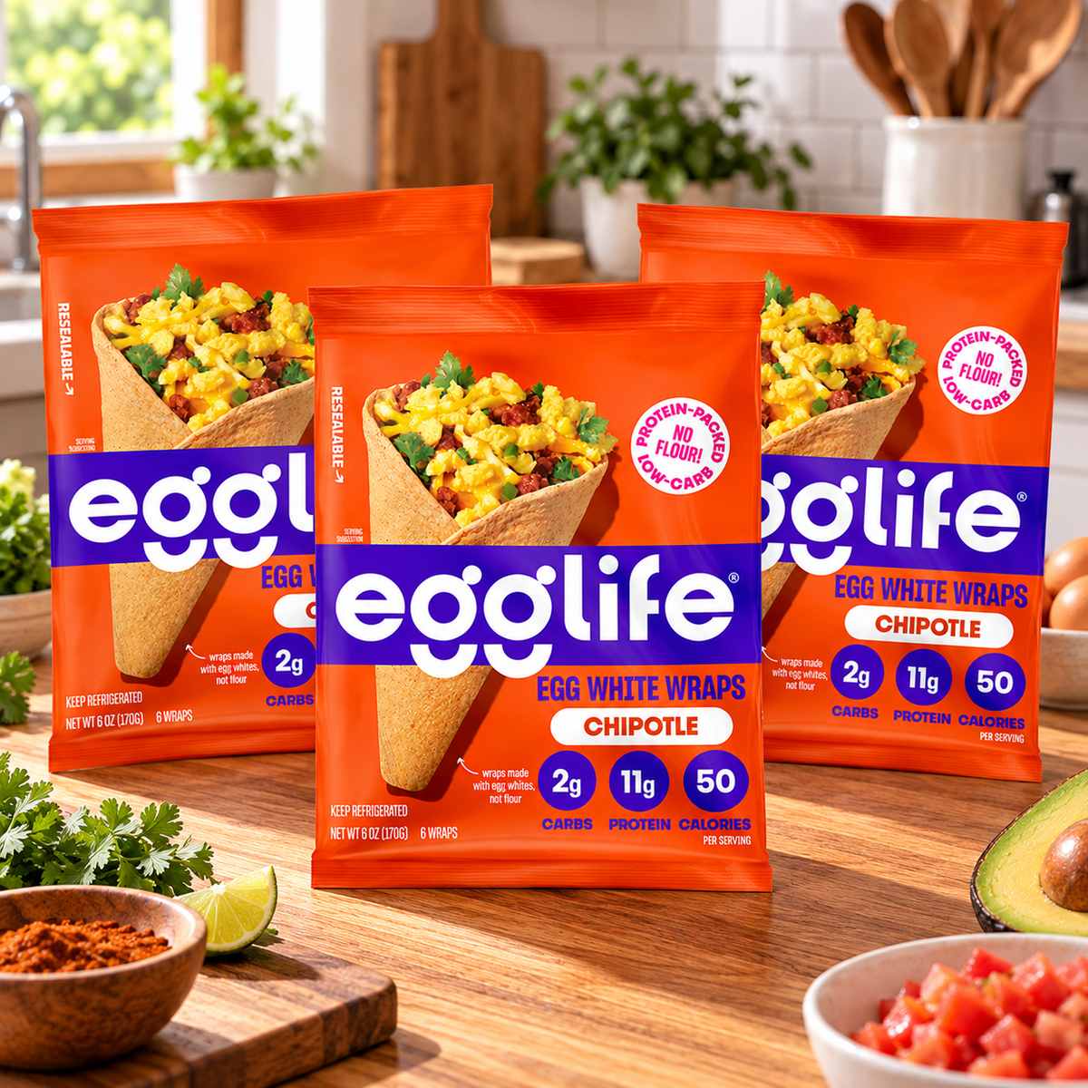 egglife Chipotle Egg White Wraps — 3 Packs × 6 Count, 6 oz