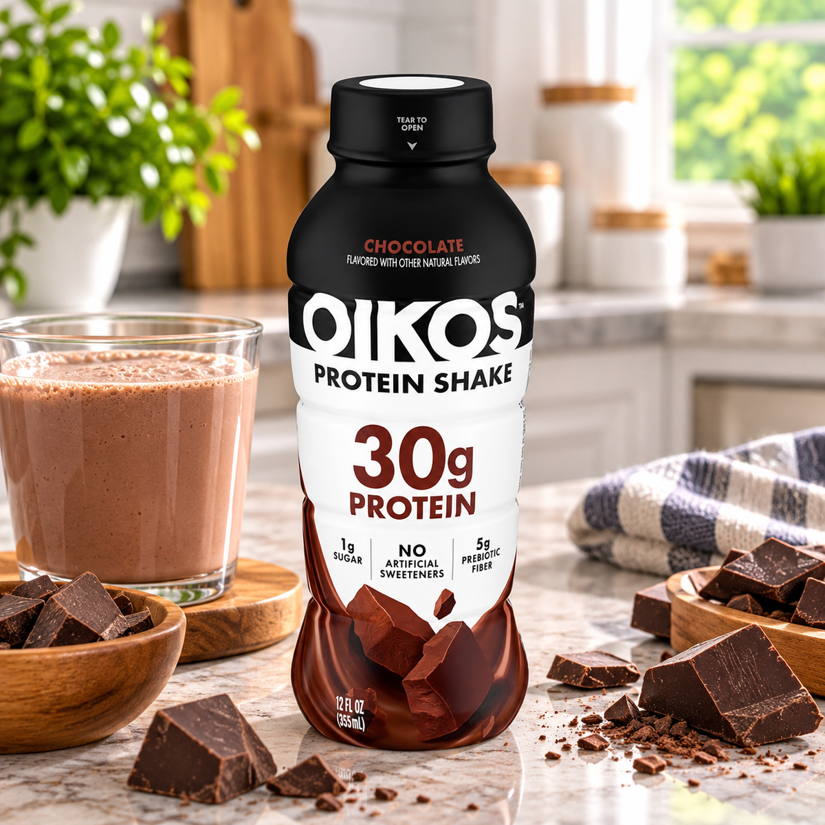 Oikos Chocolate Protein Shake – 12 fl oz Single Serve Bottles, 12 Count 1 case