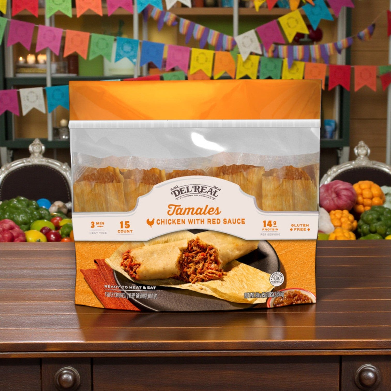 Del Real Foods Chicken with Red Sauce Tamales – 15 Count (3-Pack Bundle)