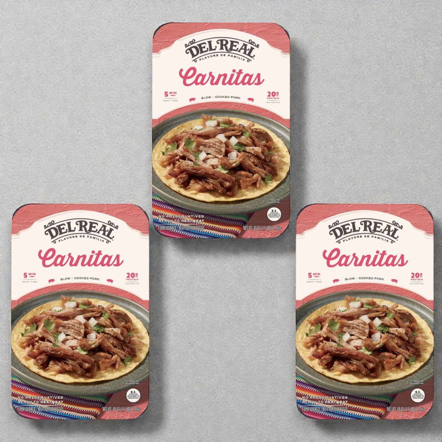 Del Real Foods Carnitas – Fully Cooked Pork (40 oz • 2 ct / 3 Packs)