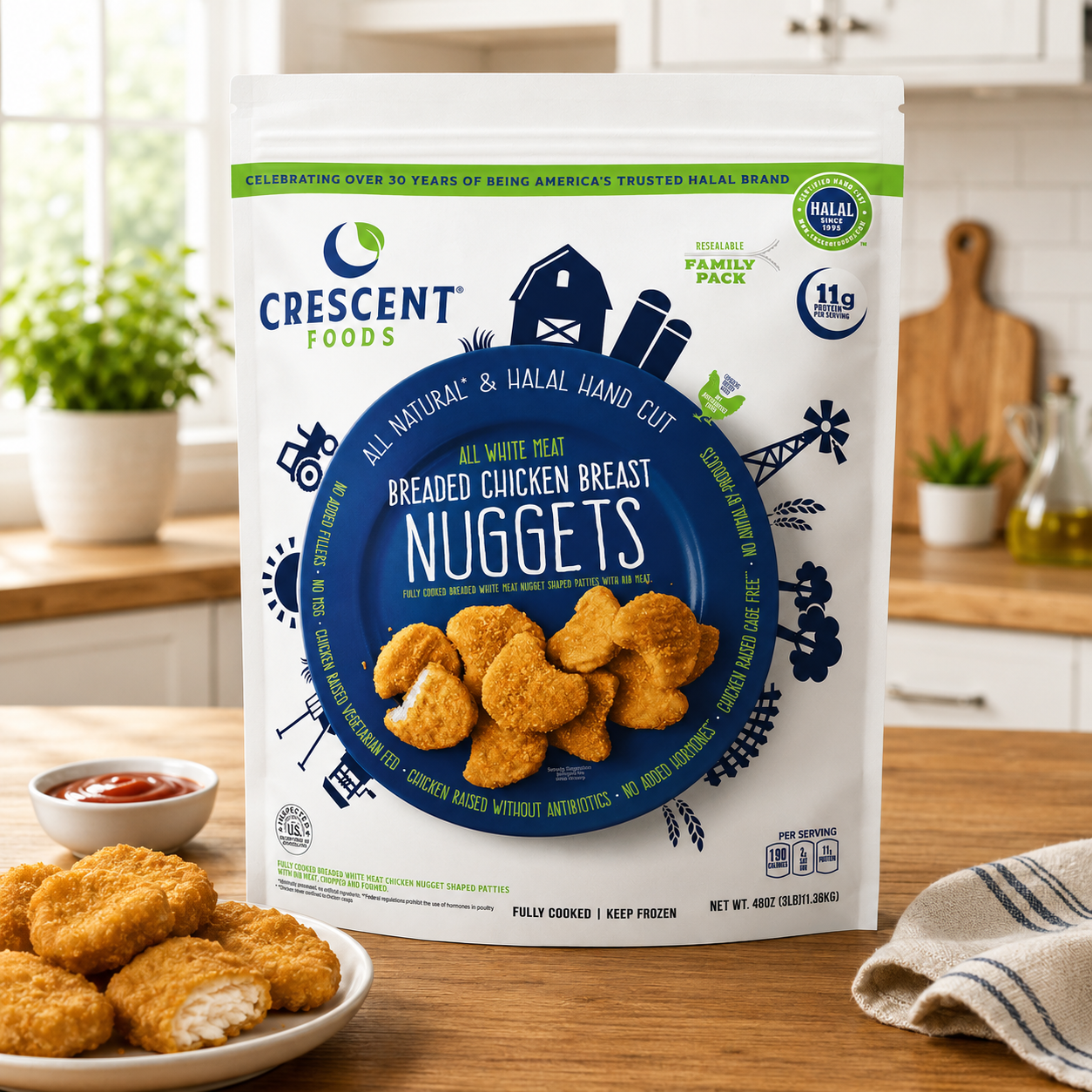 Crescent Foods Halal Chicken Breast Nuggets – 3 lbs