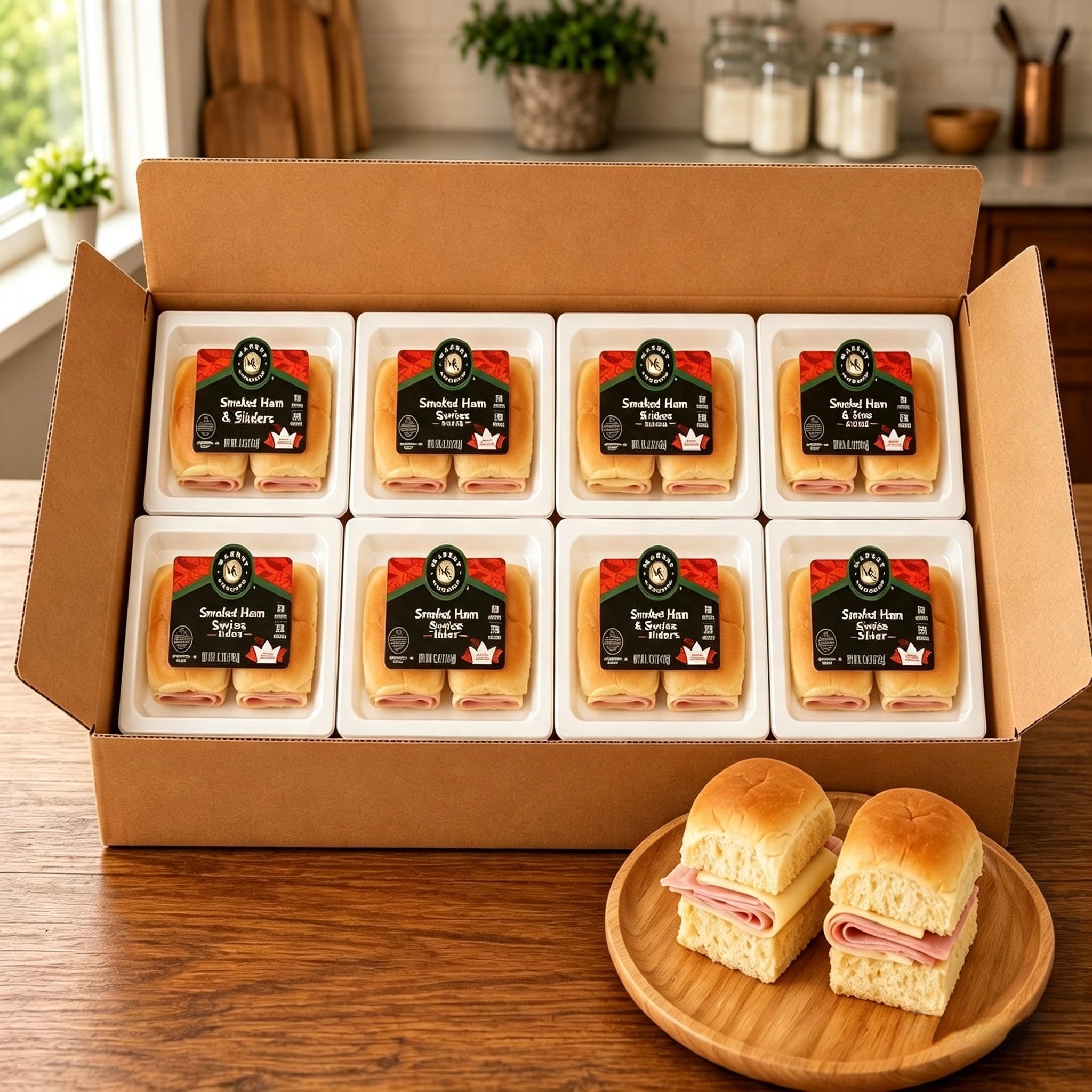 Smoked Ham & Swiss Sliders – 4.3 oz Each, 8 Sliders per Case