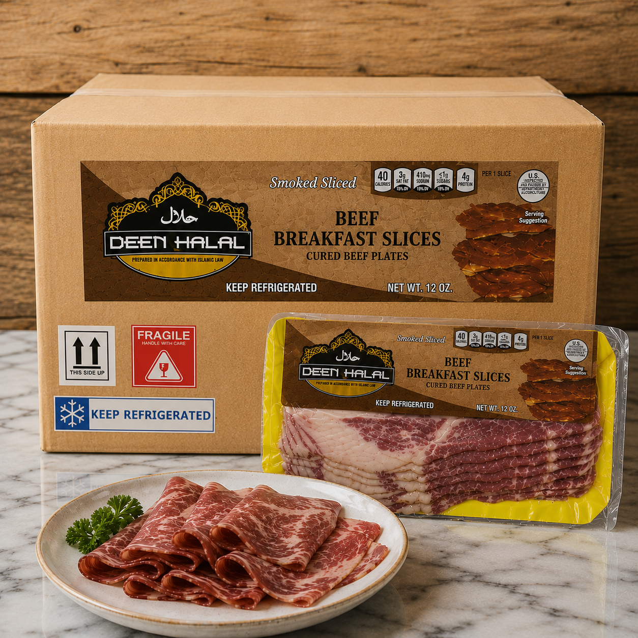 Deen Halal Beef Breakfast Slices-12 oz- 1 Case
