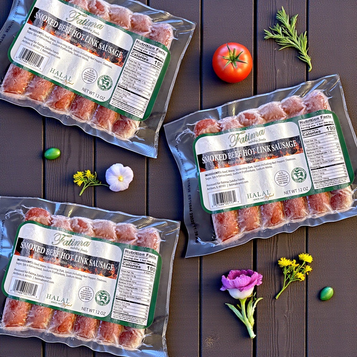 Fatima Smoked Beef Hot Links Sausage – Halal Certified, 12 oz (6 Count) – 3 Pack