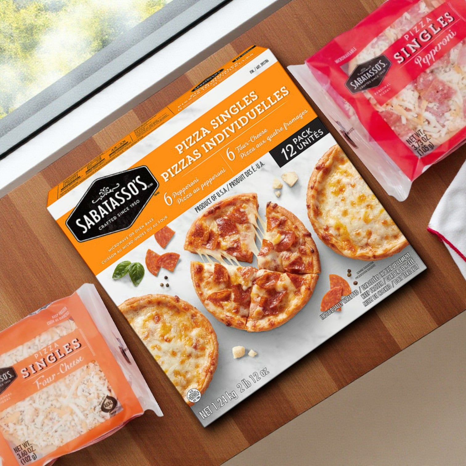 Sabatasso's Pizza, Singles, Pepperoni/Four-Cheese, 43.98 oz. - 1 Case, 4 Pack- 48 Total Pizzas