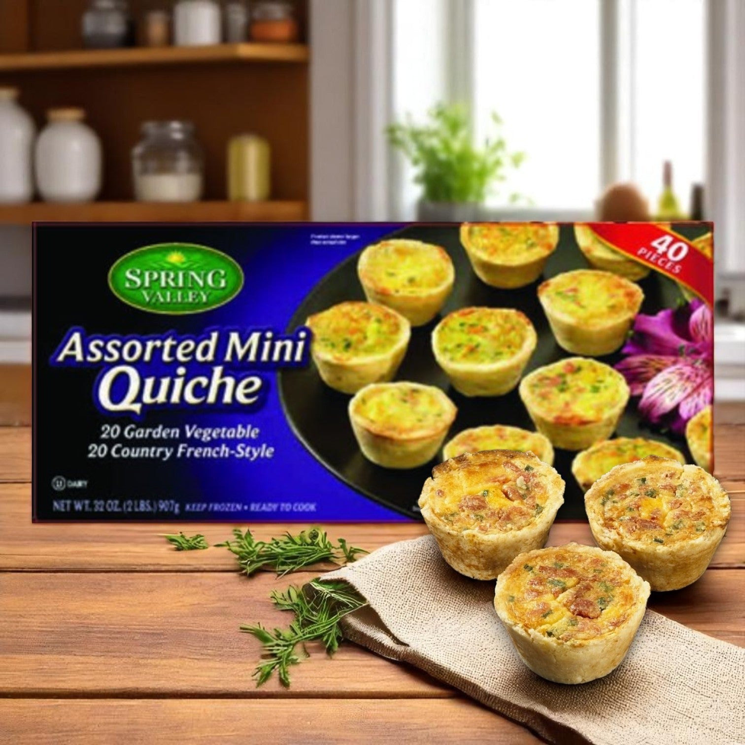 Spring Valley Frozen Mini Assorted Quiches – 6 Packs (32 oz Each), 240 Total Pieces