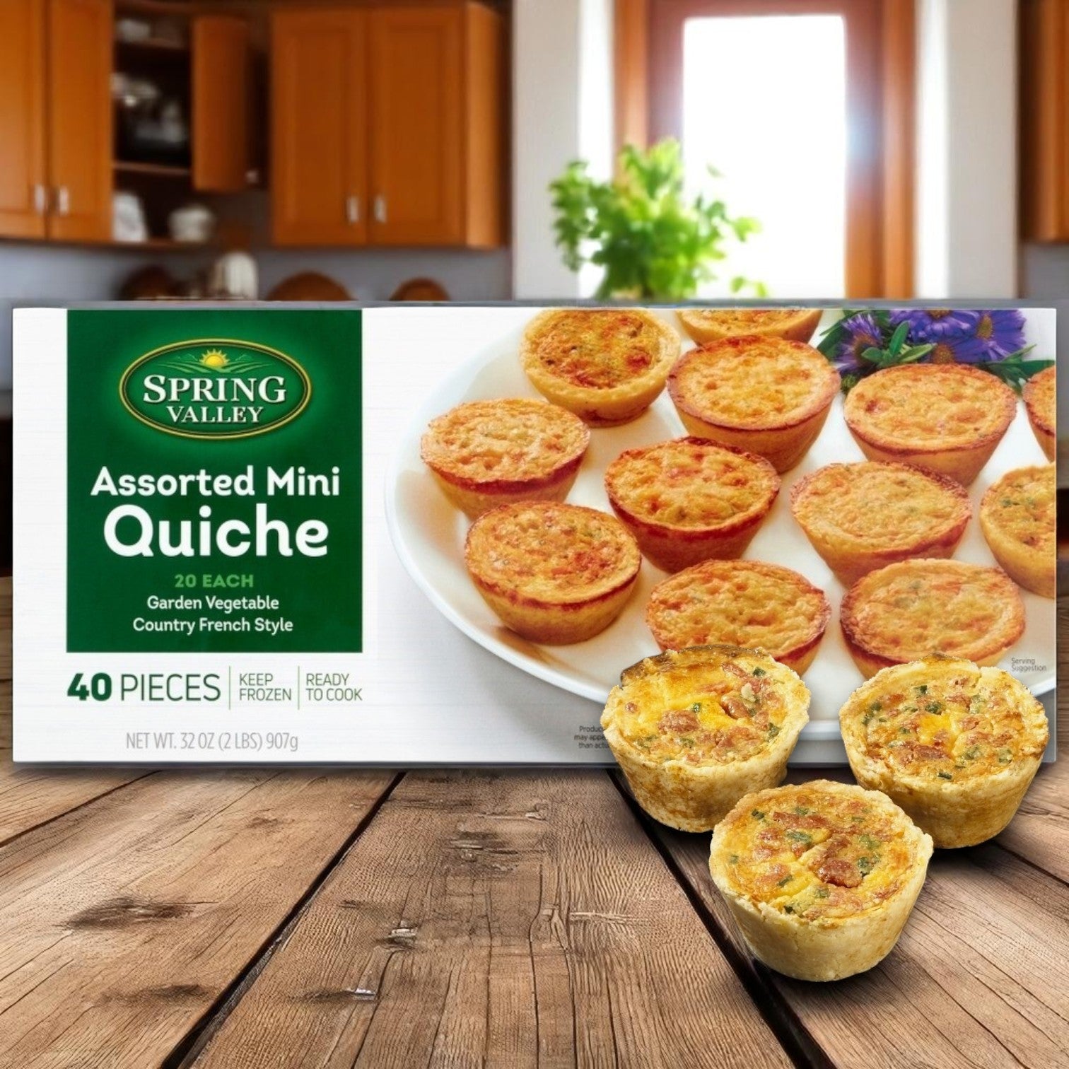 Spring Valley Frozen Mini Assorted Quiches – 6 Packs (32 oz Each), 240 Total Pieces