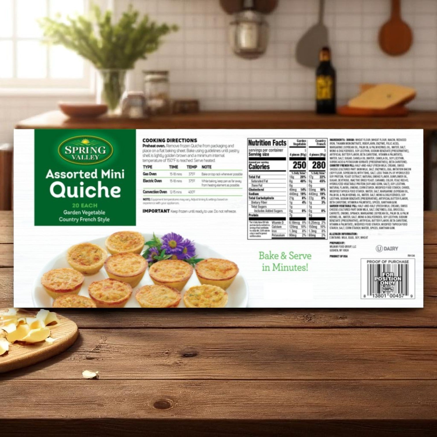 Spring Valley Frozen Mini Assorted Quiches – 6 Packs (32 oz Each), 240 Total Pieces