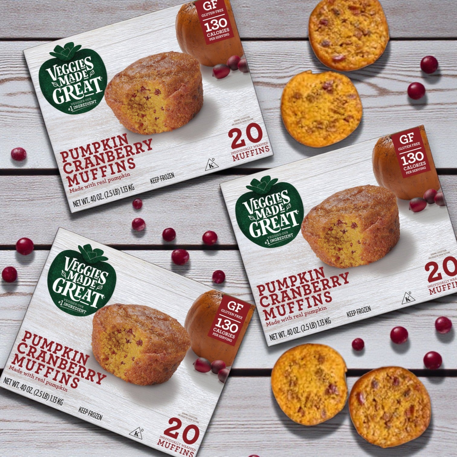 Garden Lites Pumpkin Cranberry Muffin – 2 oz, 20-Count (3 Pack)