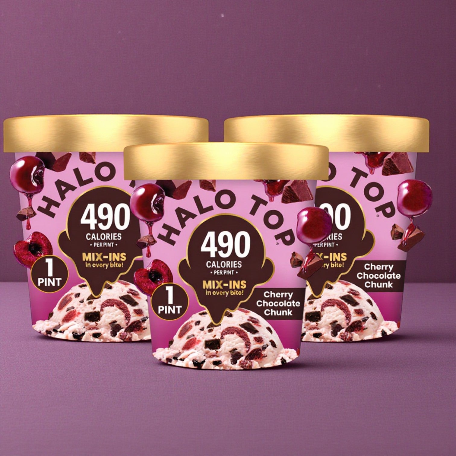 Halo Top Cherry Chocolate Chunk Light Ice Cream Pint – 3-Pack