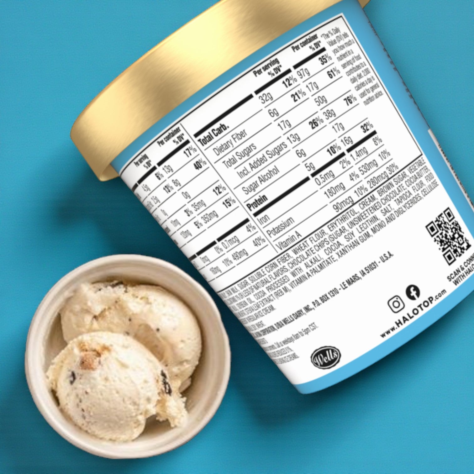 Halo Top Chocolate Chip Cookie Dough Light Ice Cream Pint – 16 fl oz