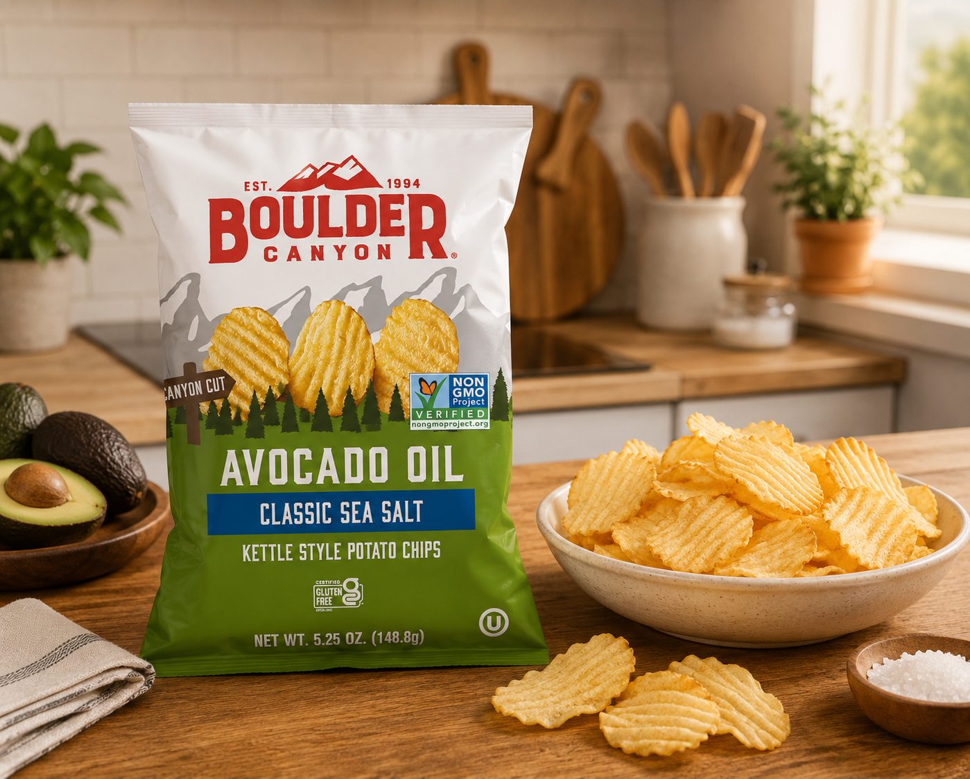 Boulder Canyon Kettle Potato Chips – Avocado Oil & Sea Salt – 55 Individual Bags (1.25 oz Each)