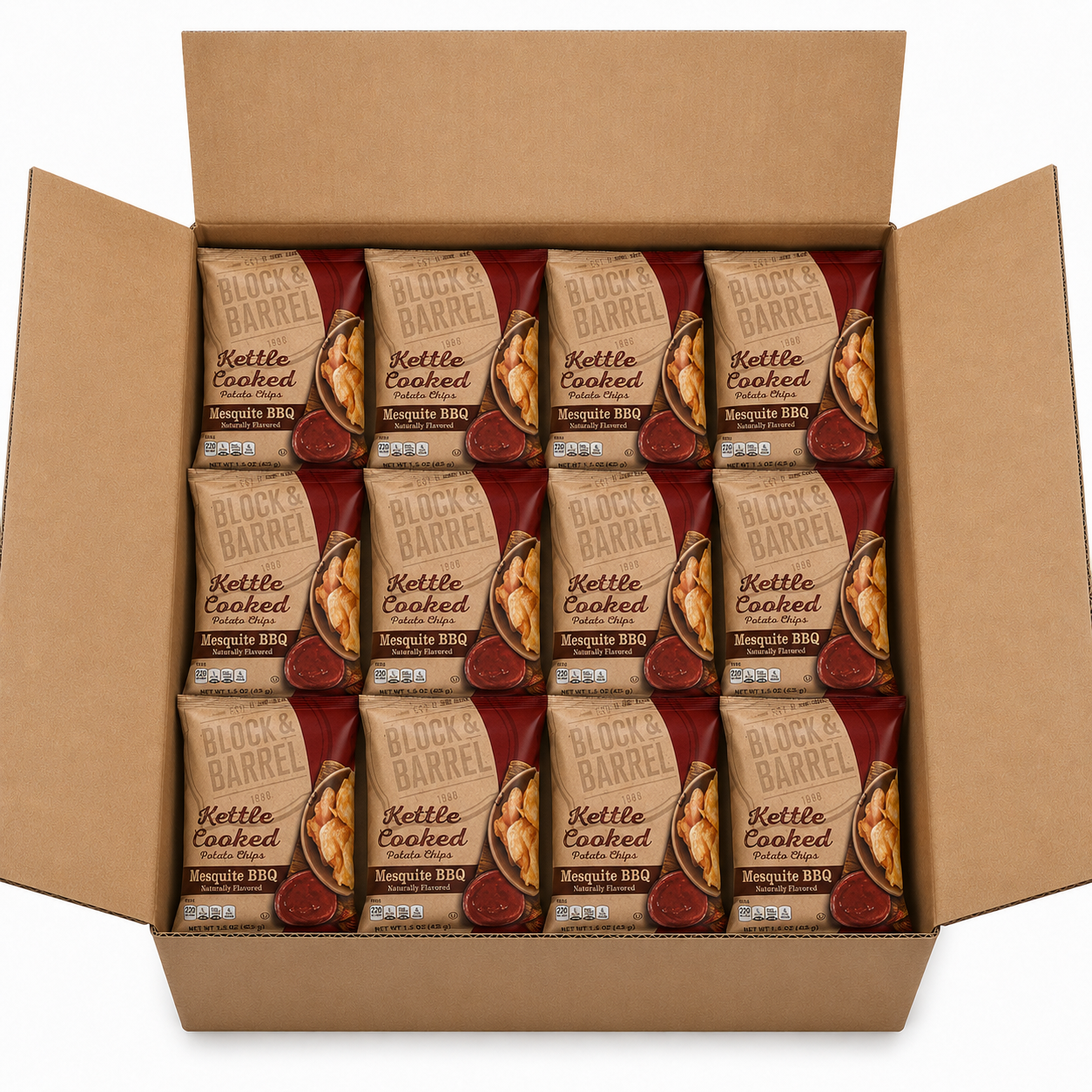 Block & Barrel Kettle Potato Chips – Variety Pack, 48 Bags (1.5 oz Each, 1 Case)
