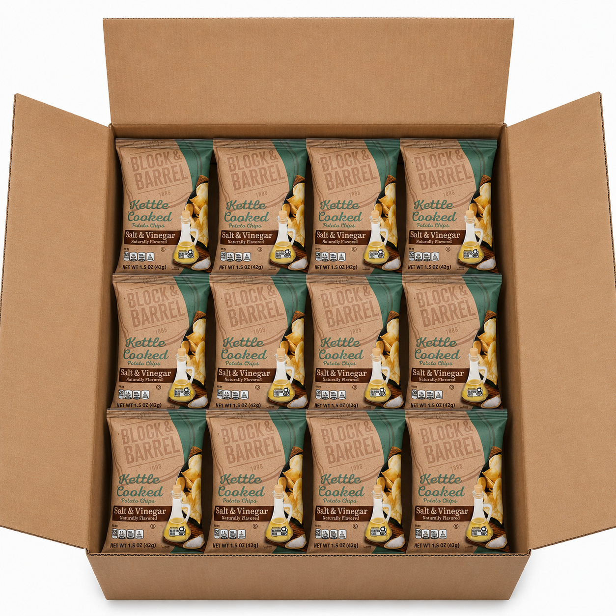 Block & Barrel Kettle Potato Chips – Variety Pack, 48 Bags (1.5 oz Each, 1 Case)