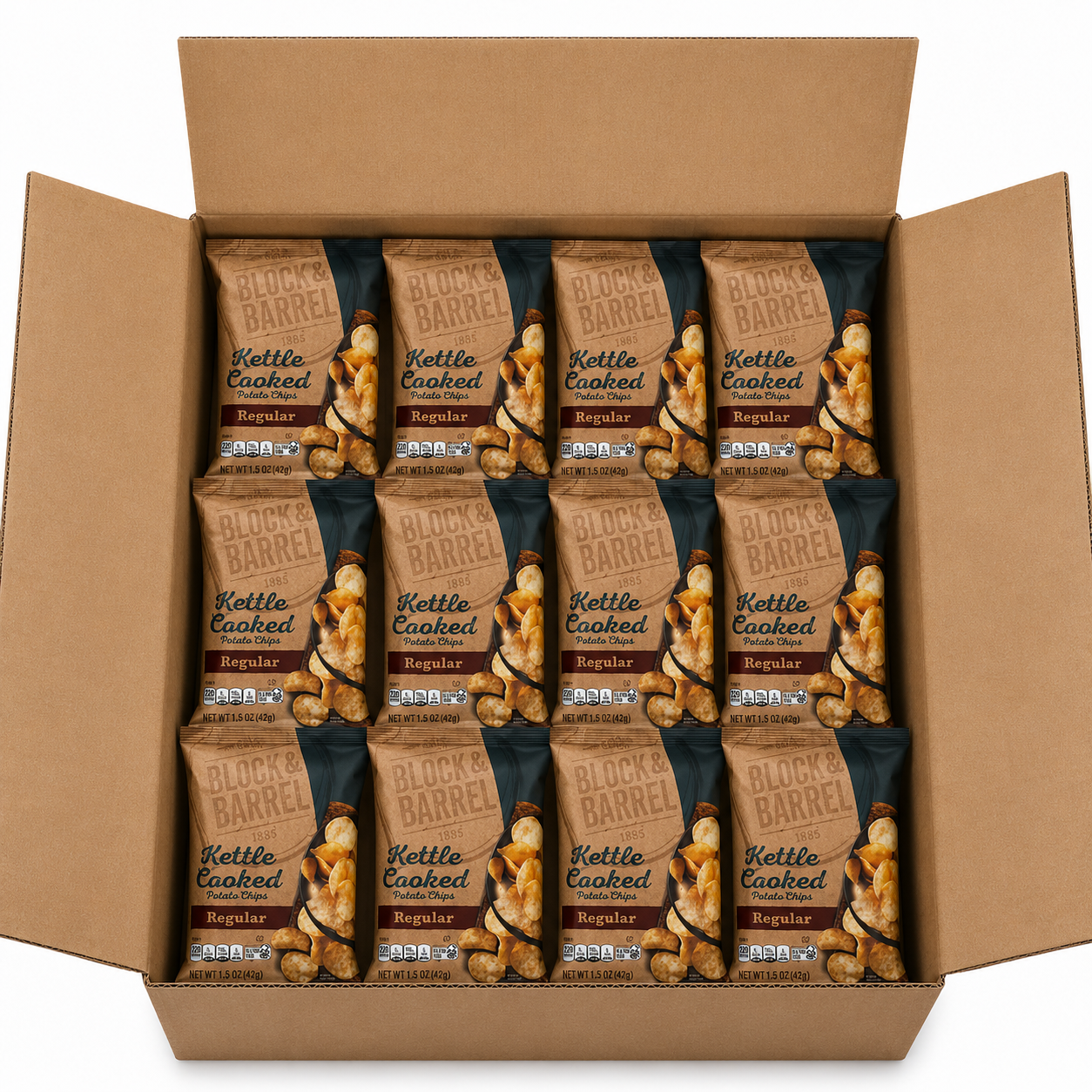Block & Barrel Kettle Potato Chips – Variety Pack, 48 Bags (1.5 oz Each, 1 Case)