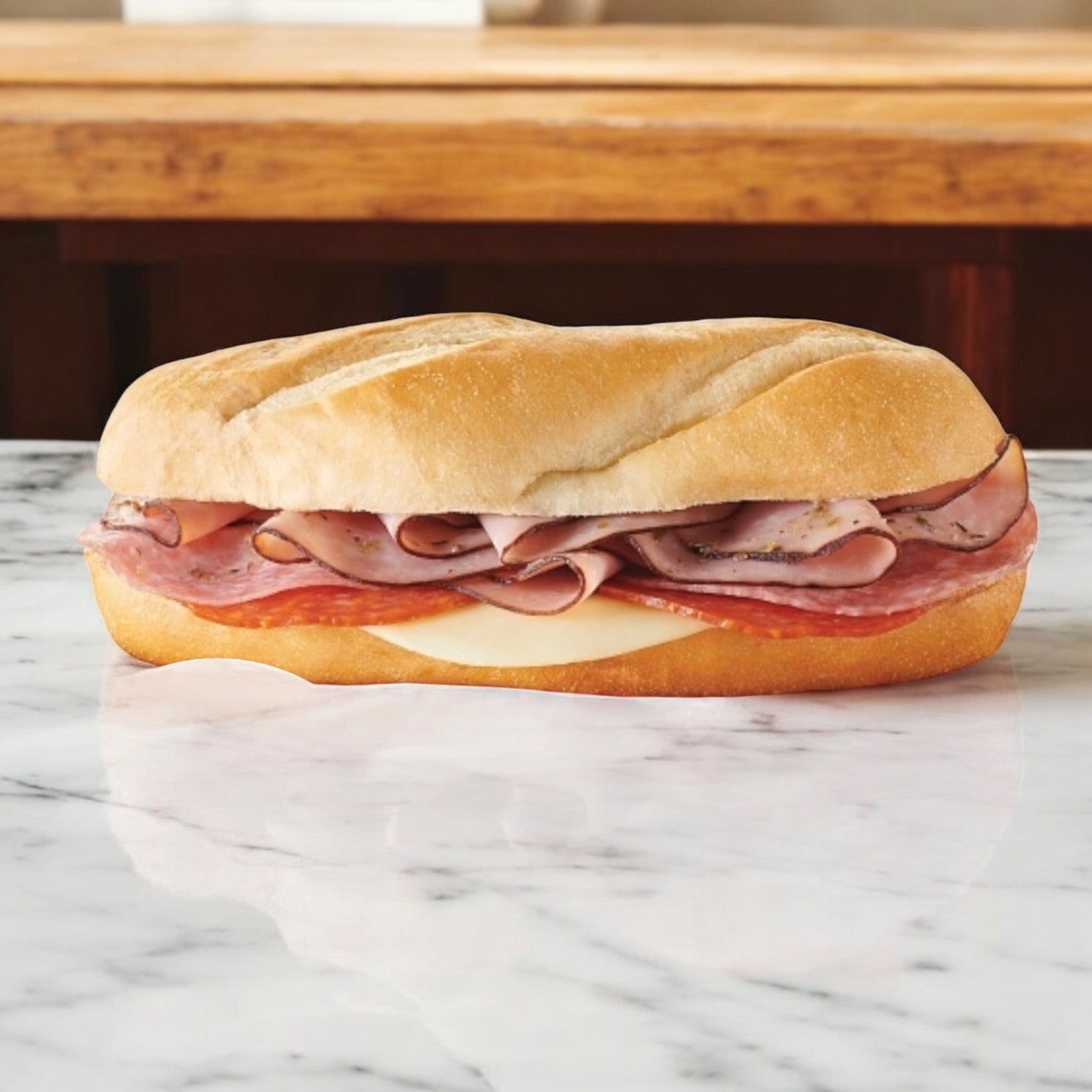The E.A. Sween Italian Style Sub – 1 Case (8 Count) features premium Italian cold cuts and provolone on a white sub roll; ships frozen with 30 days shelf life in the cooler once thawed.