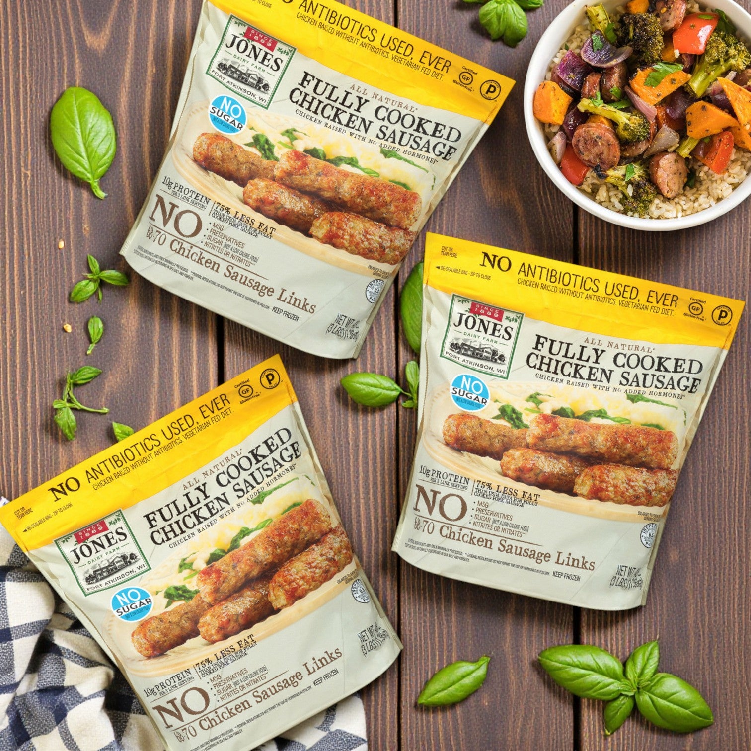 Jones Dairy Farm All-Natural Fully Cooked Chicken Sausage — 48 oz (3-Pack)