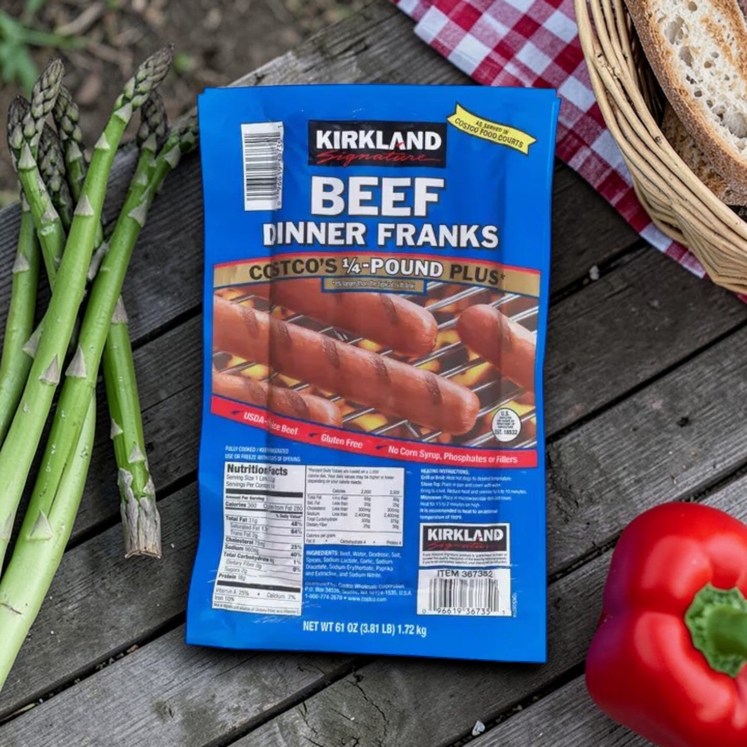 Kirkland Signature Beef Dinner Franks – 3 Pack Case (1/4 lb Plus, 42 Links Total)