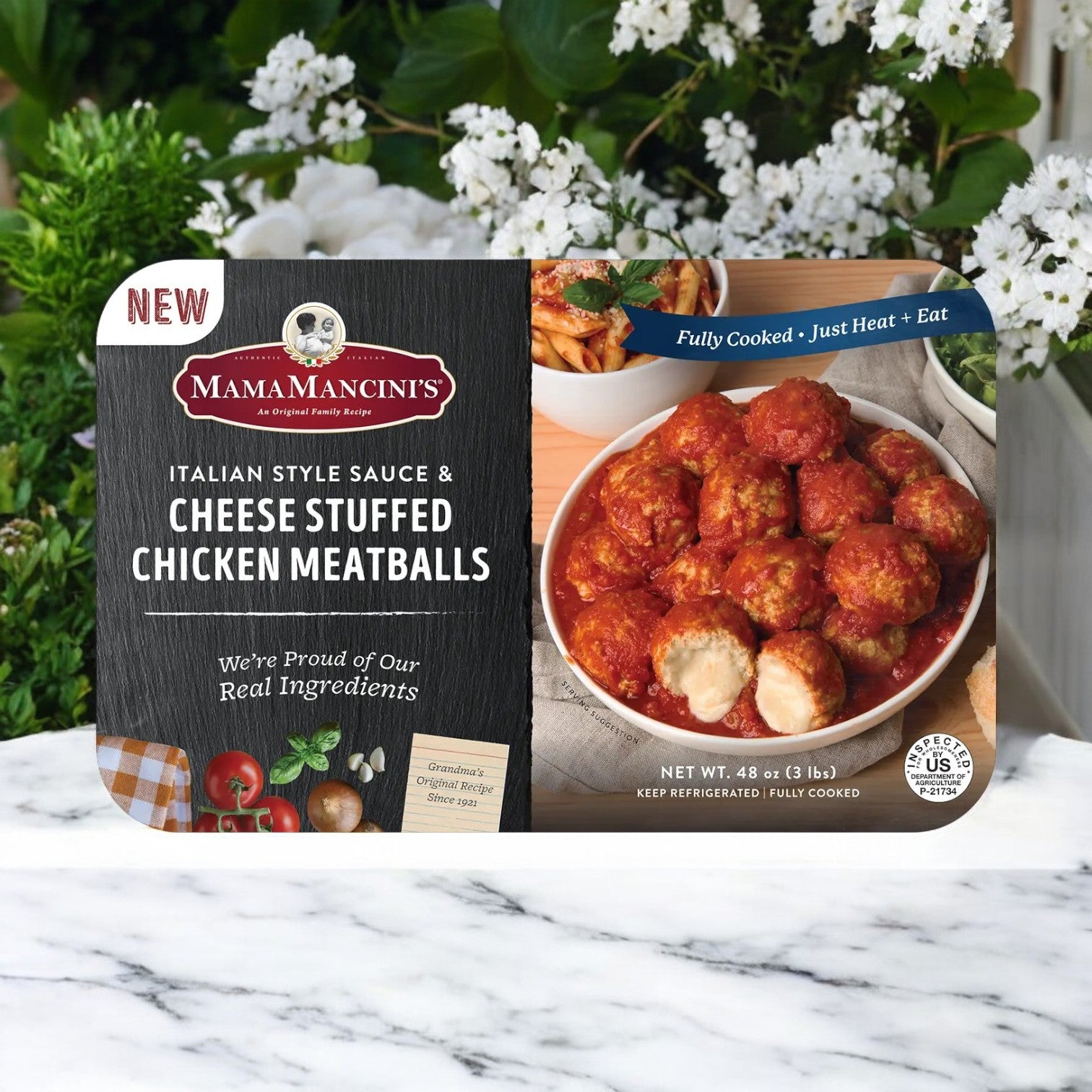 Mama Mancini, Cheese Stuffed Chicken Meatballs in Italian Style Sauce, 48 oz