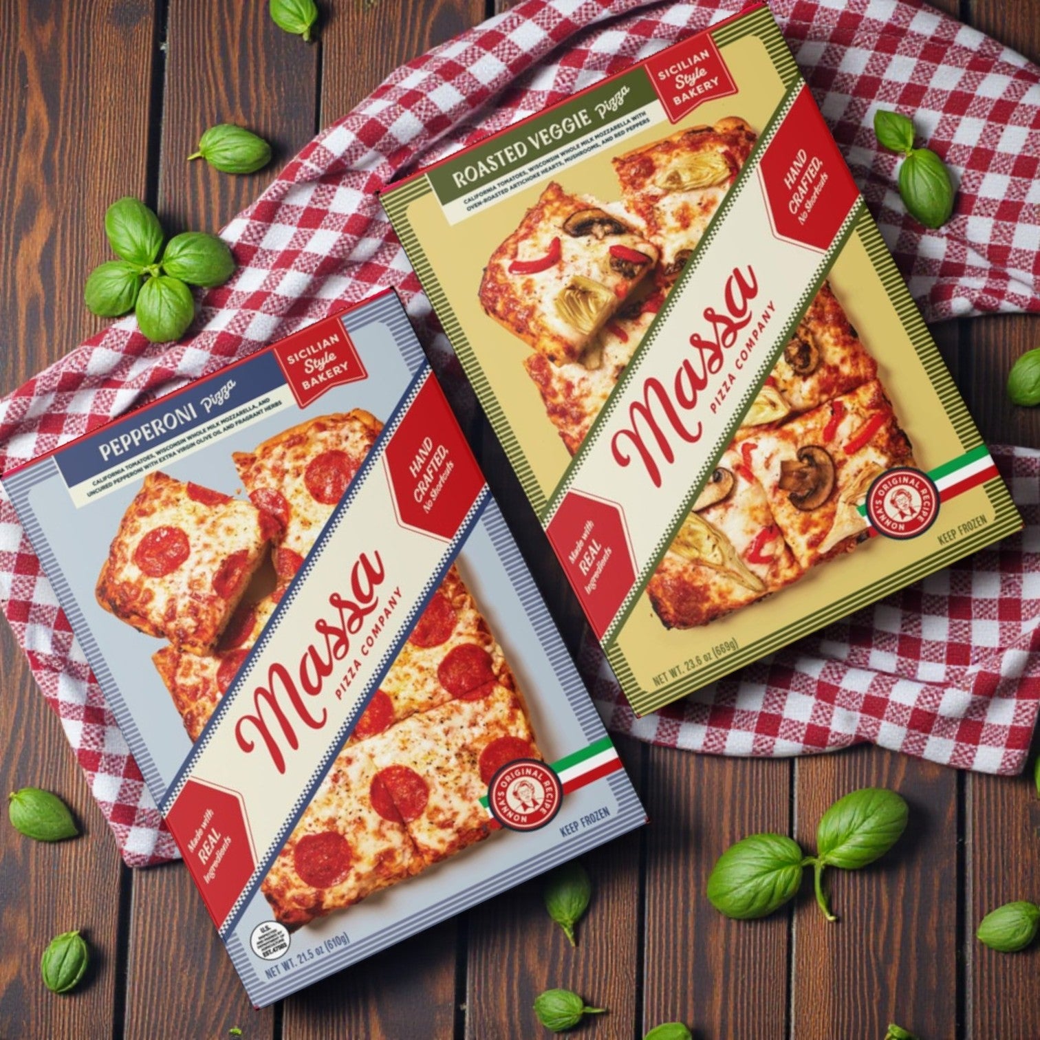 Massa Pizza Combo – Roasted Veggie (23.6 oz) & Uncured Pepperoni (21.5 oz)