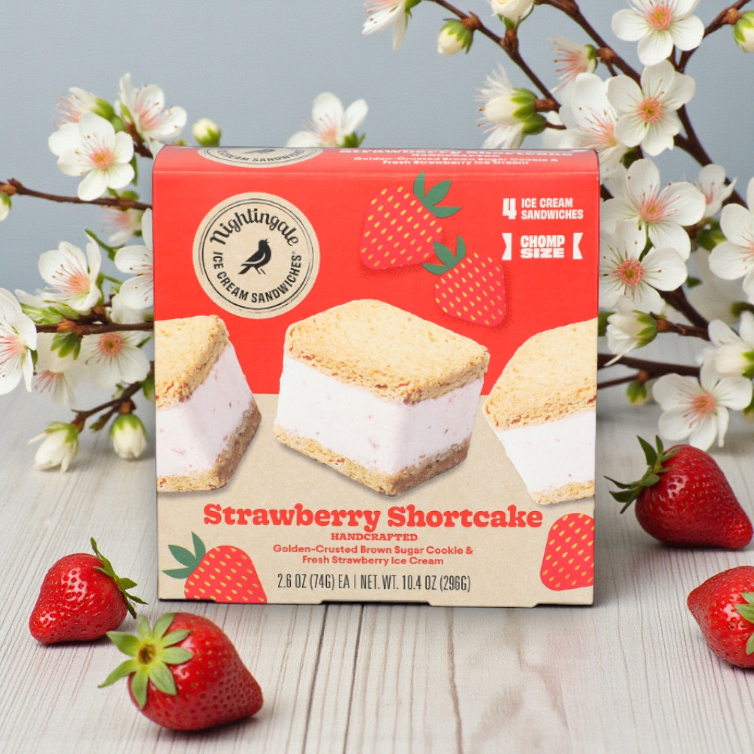 Nightingale Ice Cream Strawberry Shortcake – Chomp Size Ice Cream Sandwich (2.7 oz)